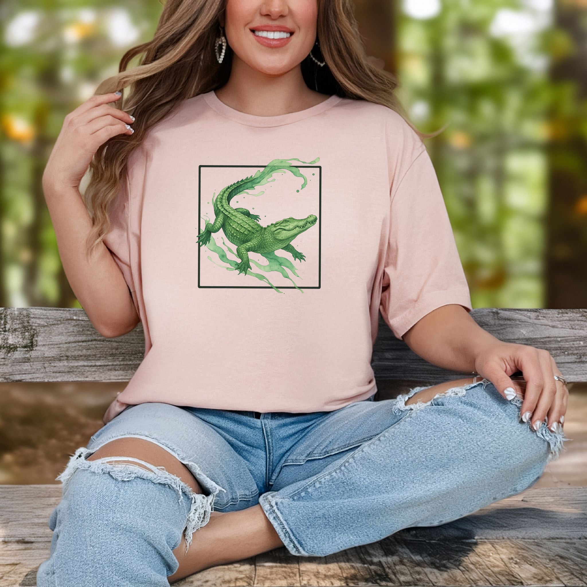 Watercolor Crocodile T-Shirt – Retro Reptile Wildlife Tee