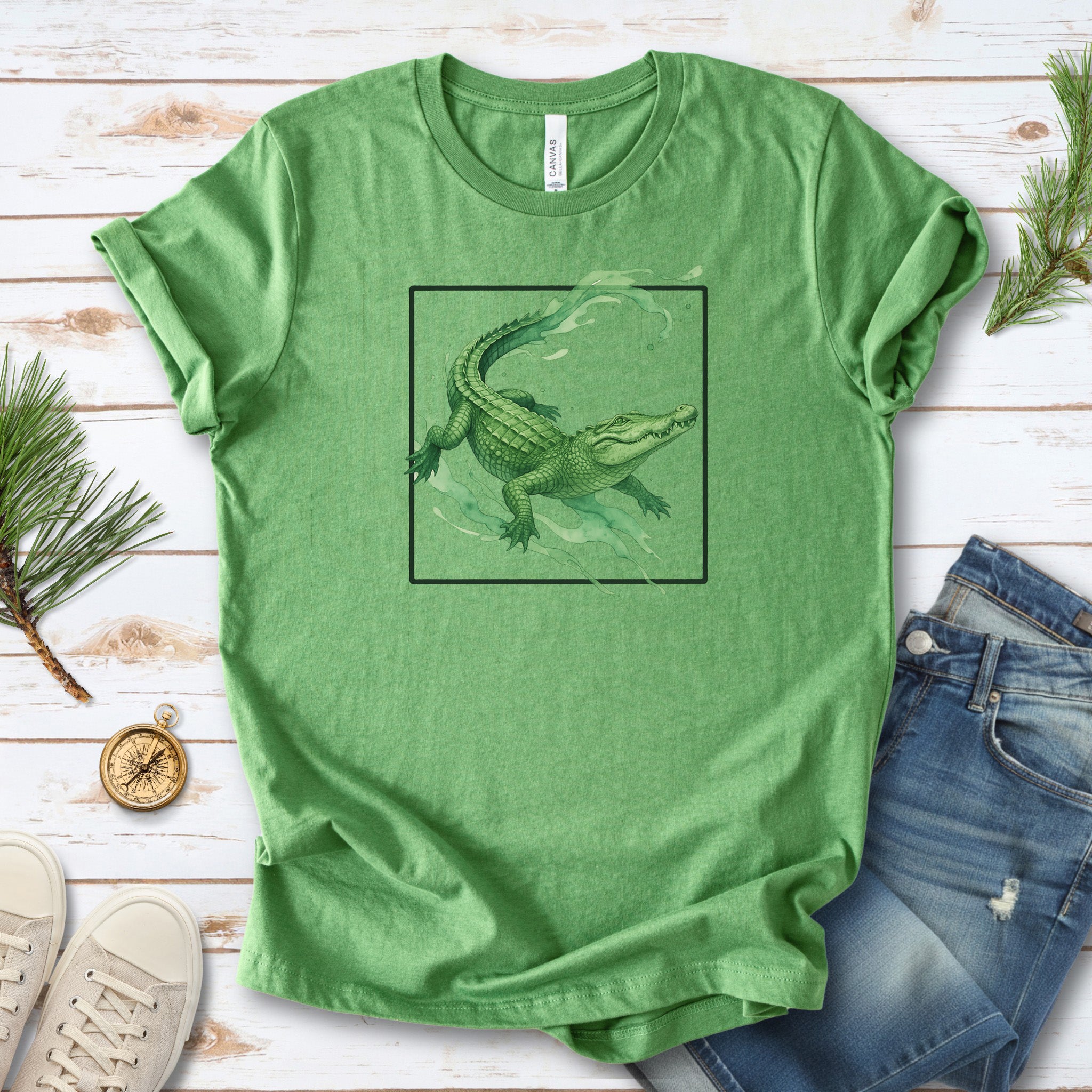 Watercolor Crocodile T-Shirt – Retro Reptile Wildlife Tee