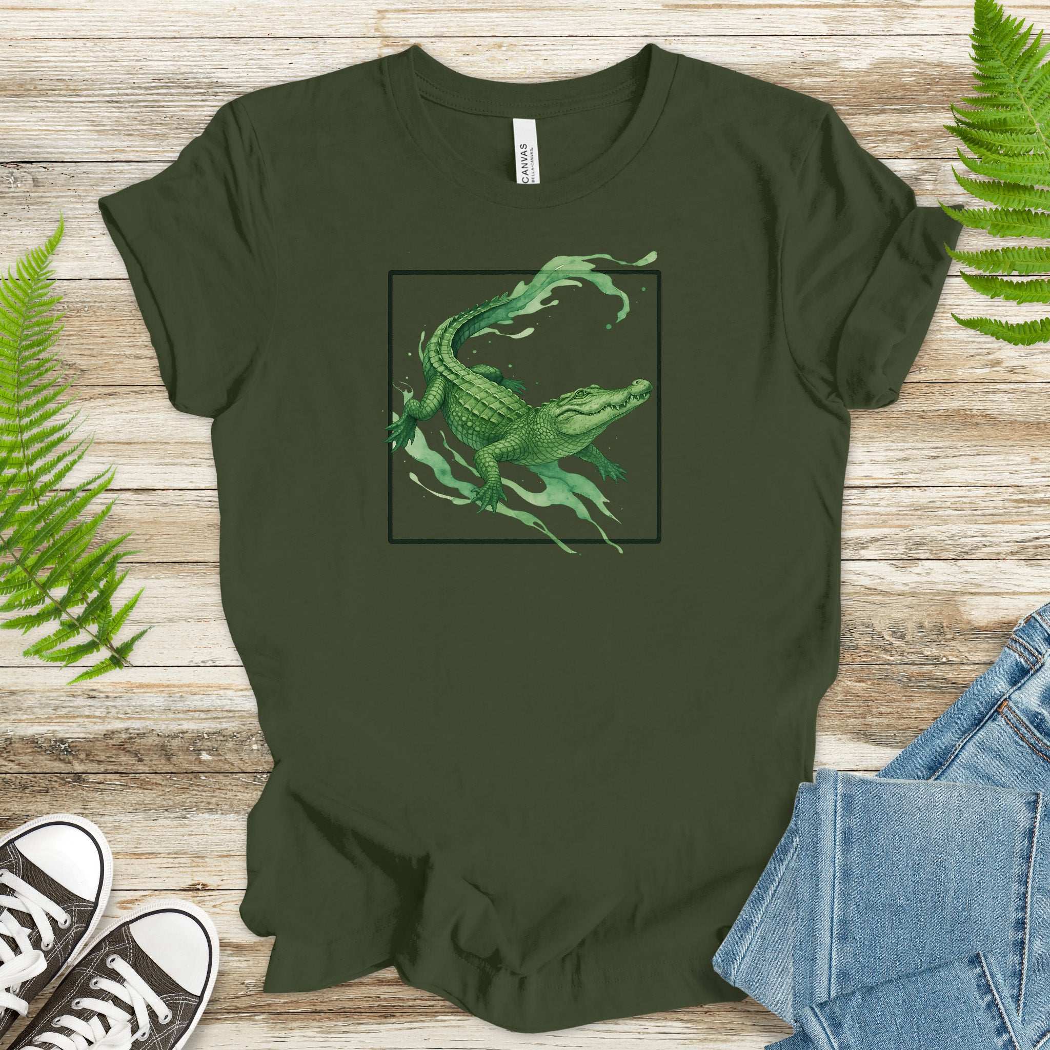 Watercolor Crocodile T-Shirt – Retro Reptile Wildlife Tee