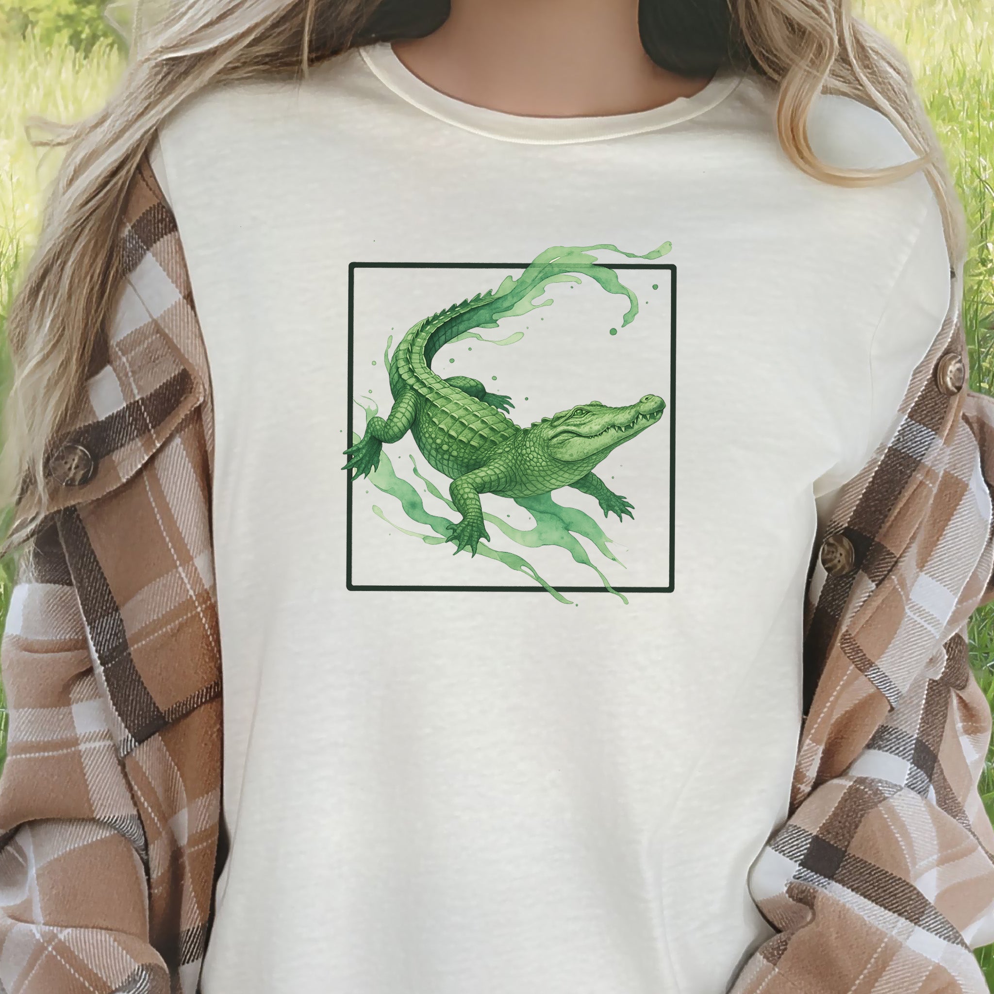 Watercolor Crocodile T-Shirt – Retro Reptile Wildlife Tee