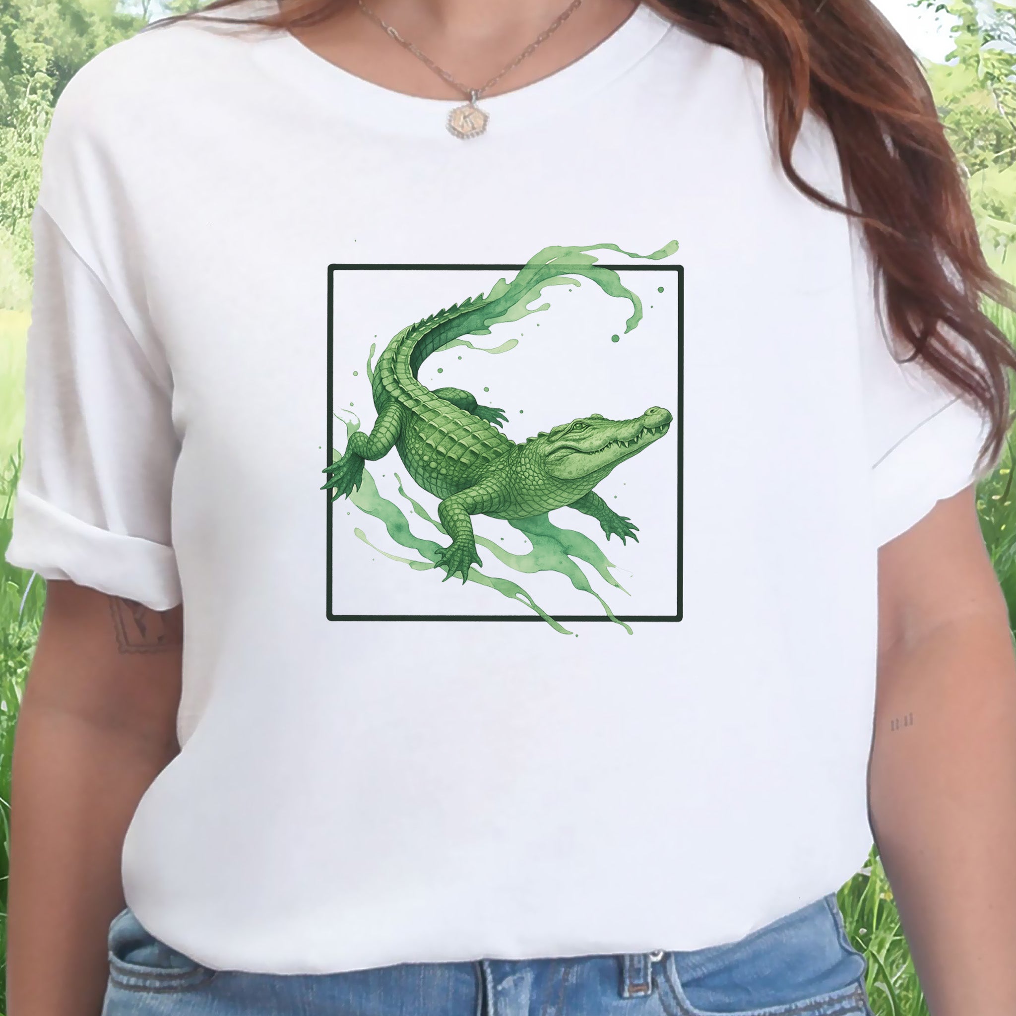 Watercolor Crocodile T-Shirt – Retro Reptile Wildlife Tee