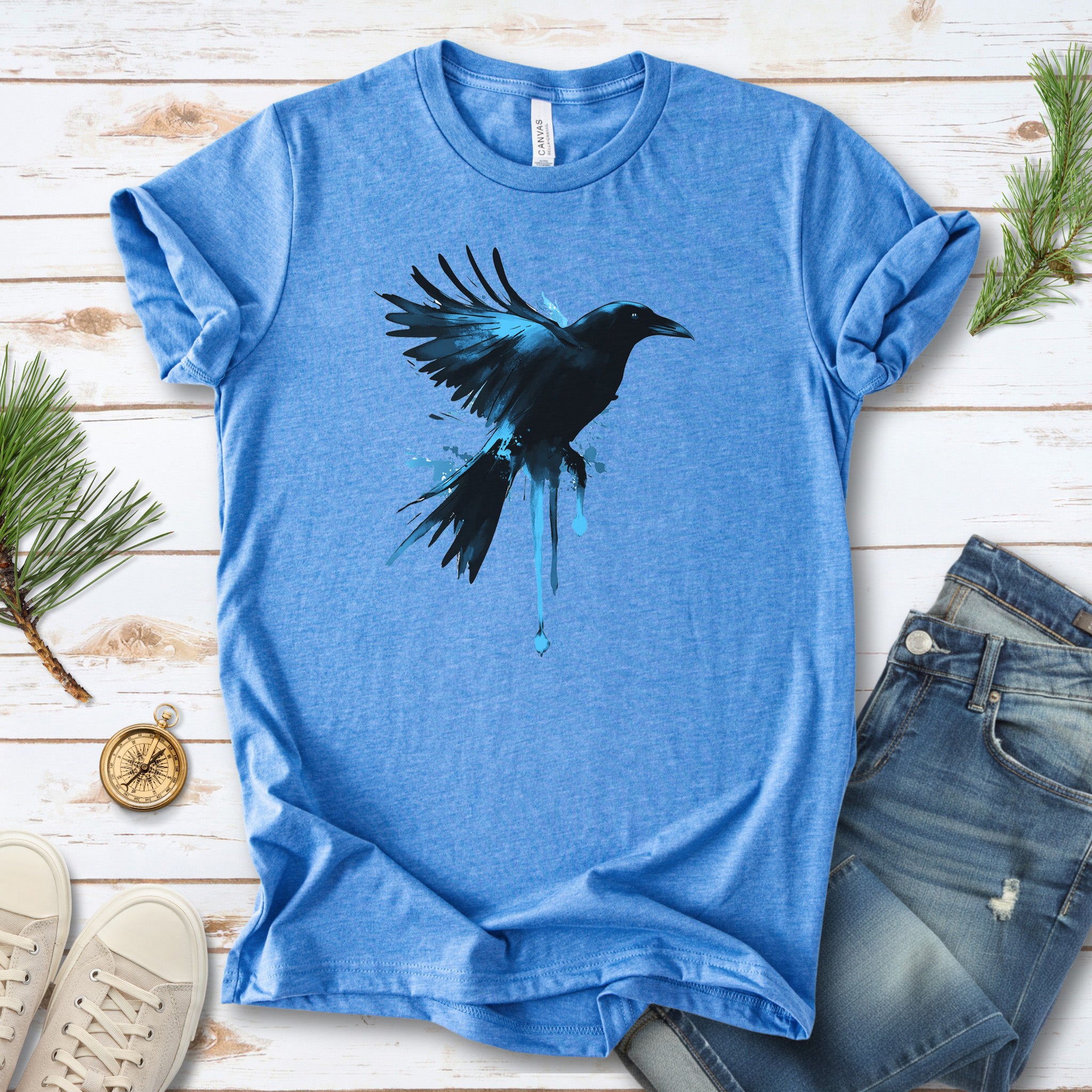 Watercolor Crow T-Shirt – Artistic Raven Spirit Bird Tee