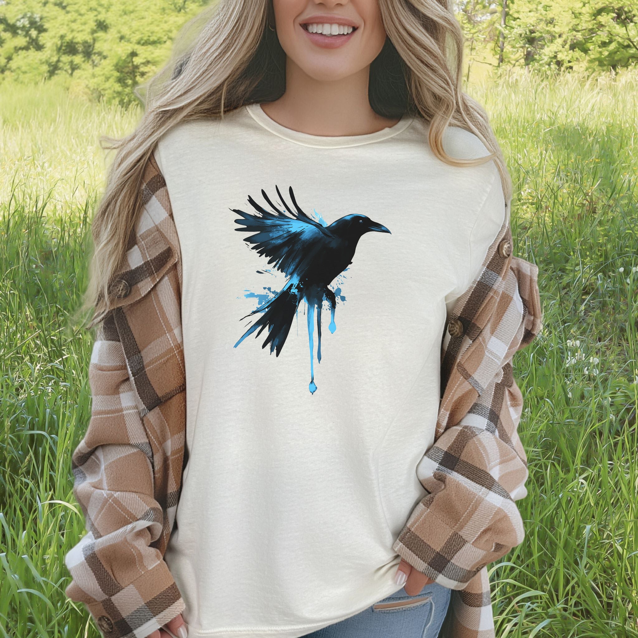 Watercolor Crow T-Shirt – Artistic Raven Spirit Bird Tee