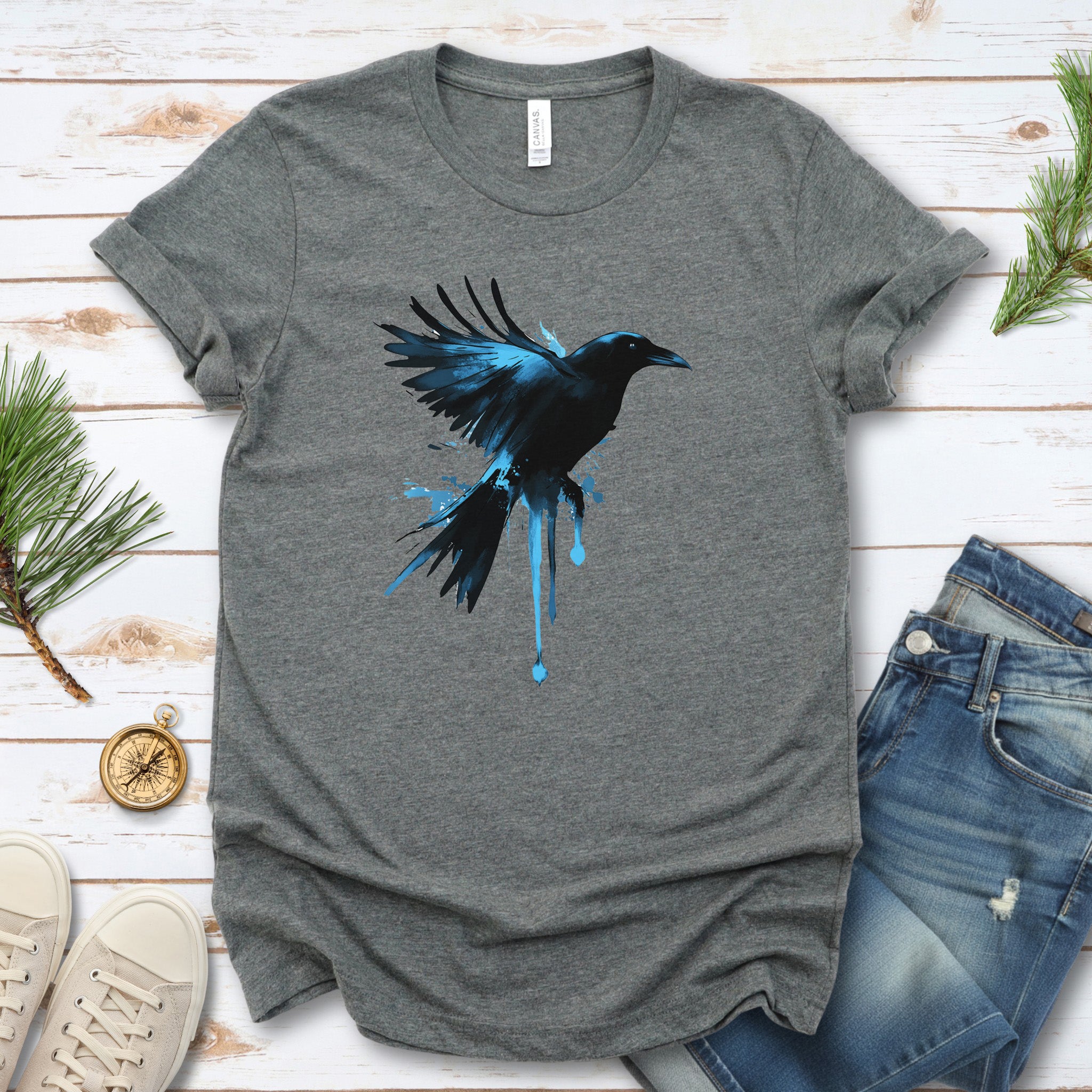 Watercolor Crow T-Shirt – Artistic Raven Spirit Bird Tee