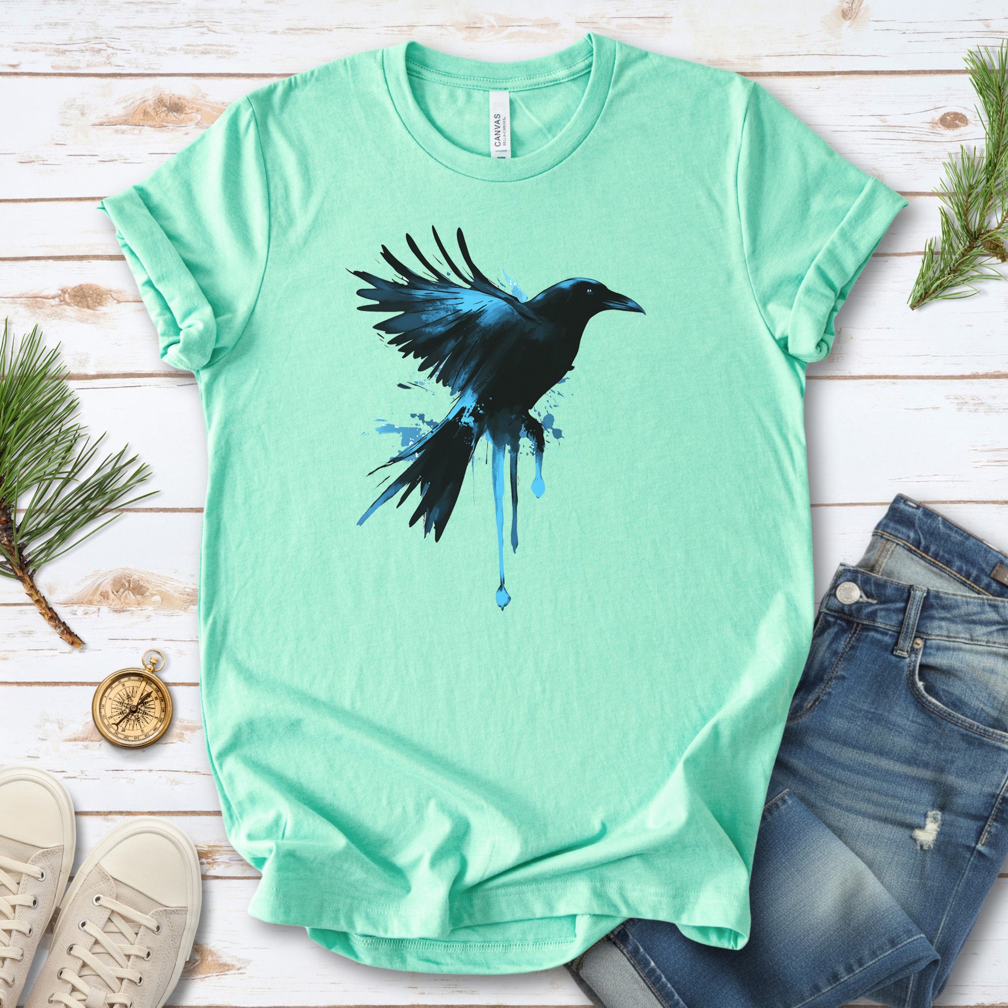 Watercolor Crow T-Shirt – Artistic Raven Spirit Bird Tee