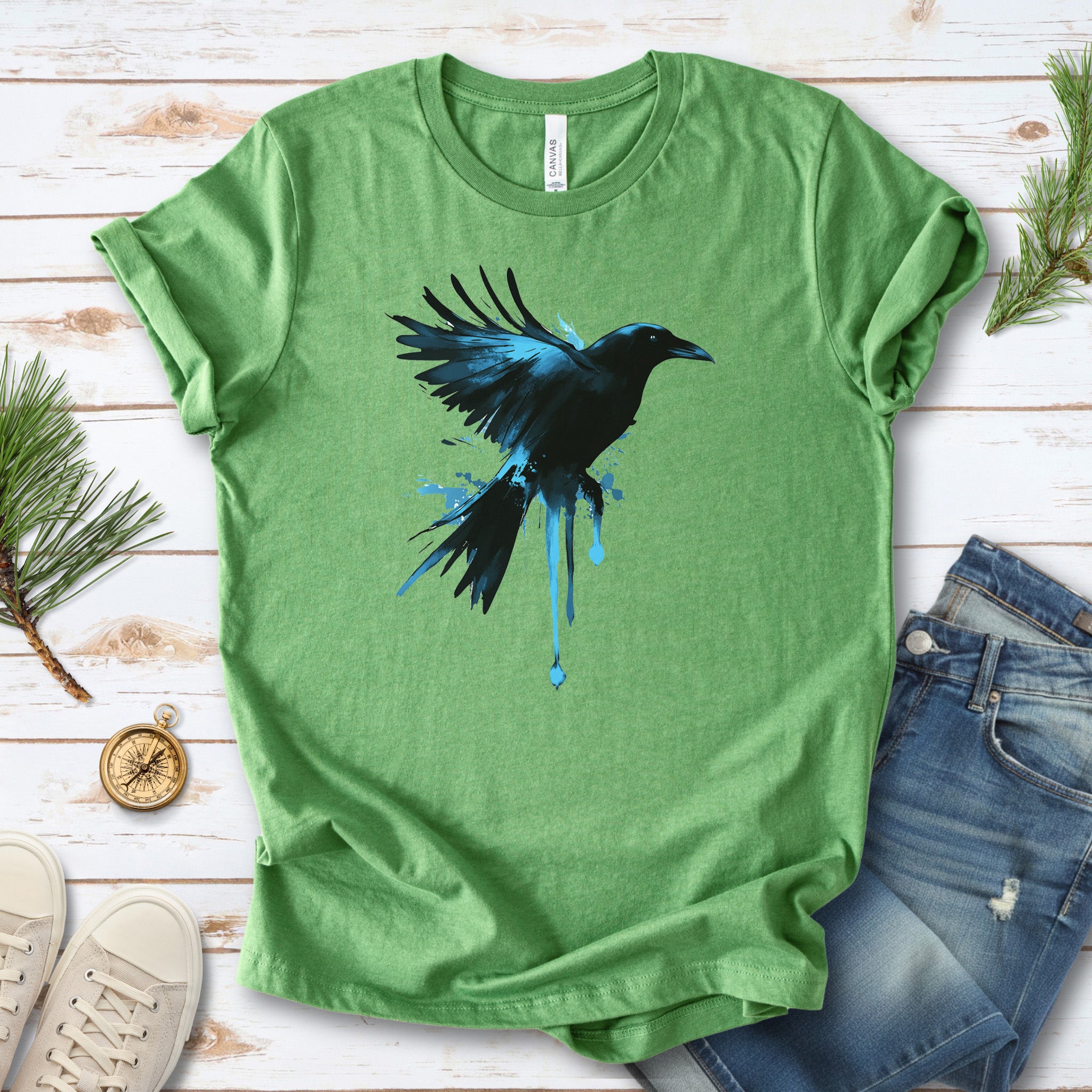 Watercolor Crow T-Shirt – Artistic Raven Spirit Bird Tee