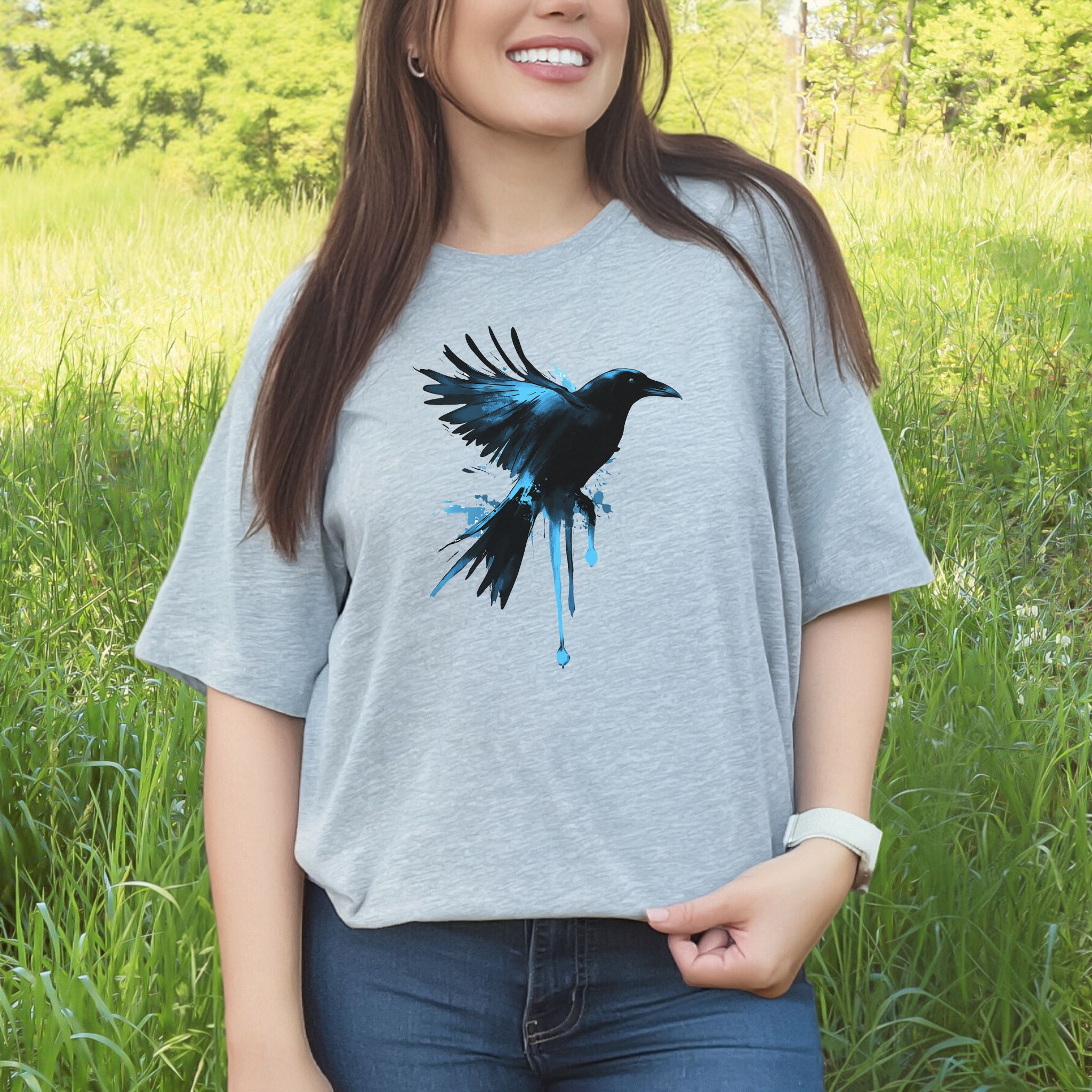 Watercolor Crow T-Shirt – Artistic Raven Spirit Bird Tee