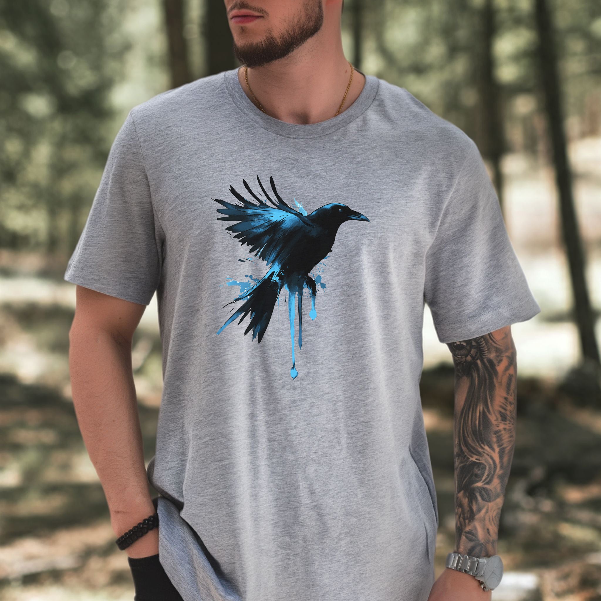Watercolor Crow T-Shirt – Artistic Raven Spirit Bird Tee