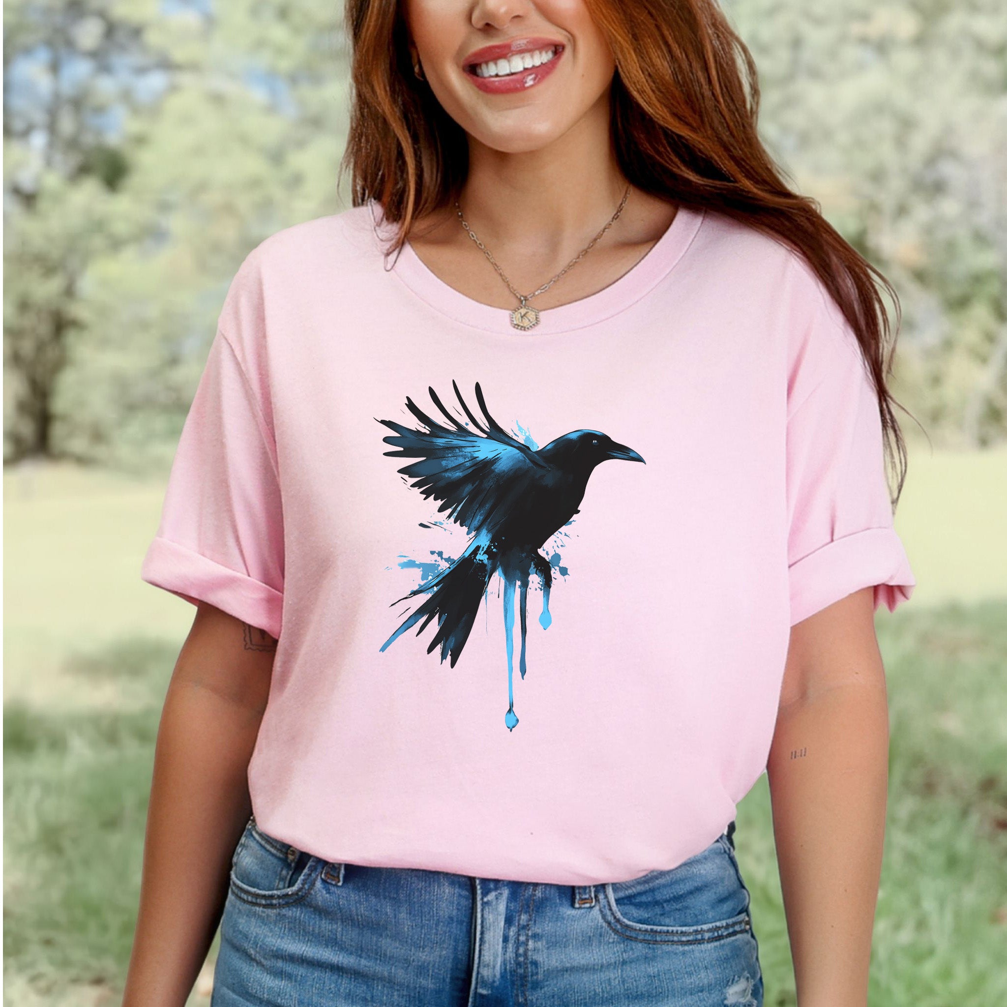Watercolor Crow T-Shirt – Artistic Raven Spirit Bird Tee