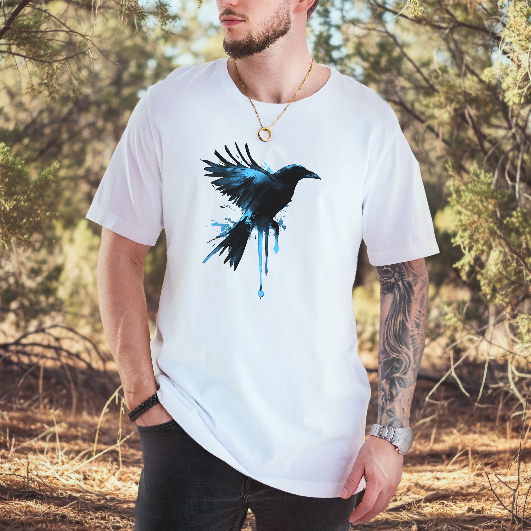 Watercolor Crow T-Shirt – Artistic Raven Spirit Bird Tee