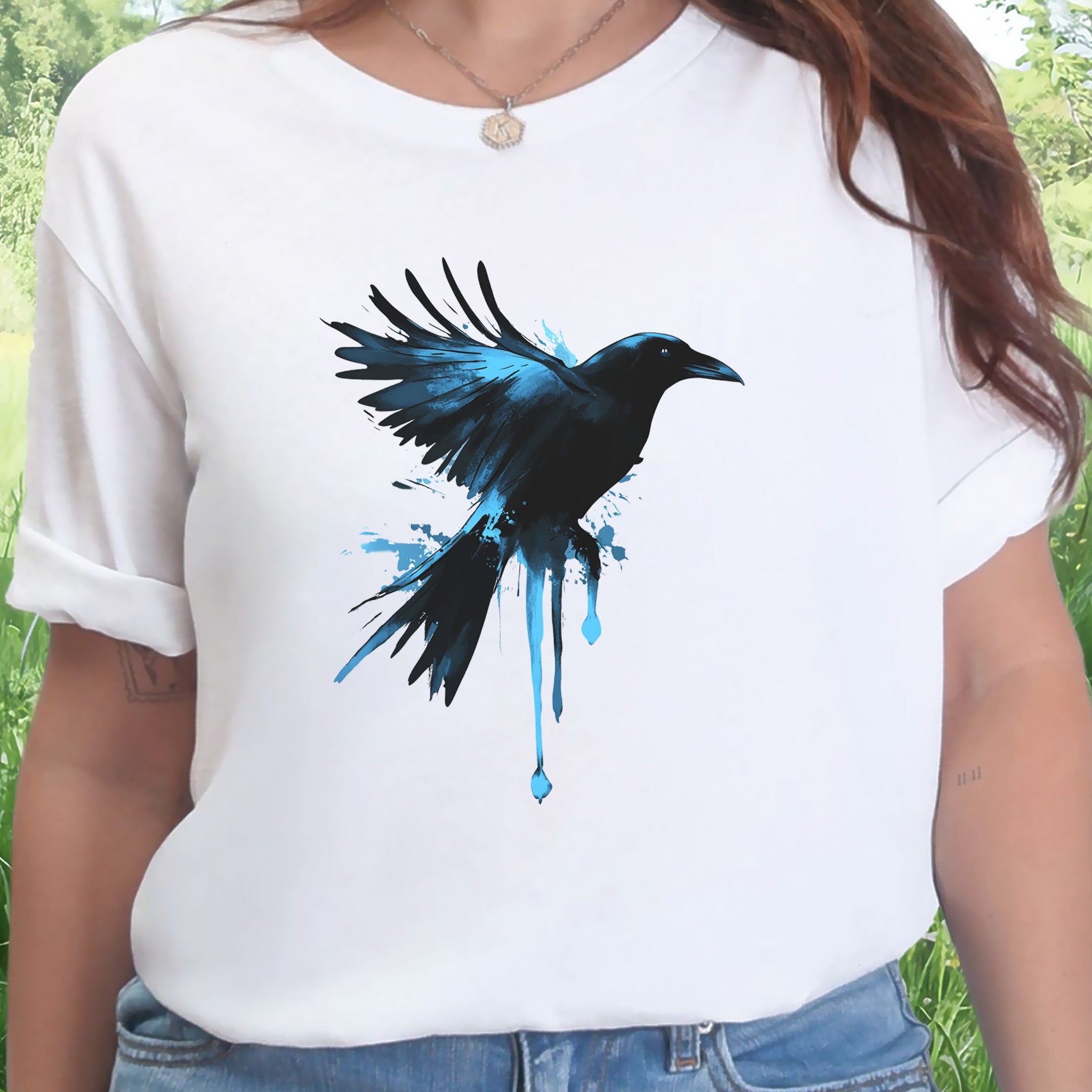 Watercolor Crow T-Shirt – Artistic Raven Spirit Bird Tee
