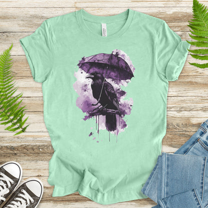Crow with Umbrella T-Shirt – Moody Watercolor Raven Rain Lover Tee