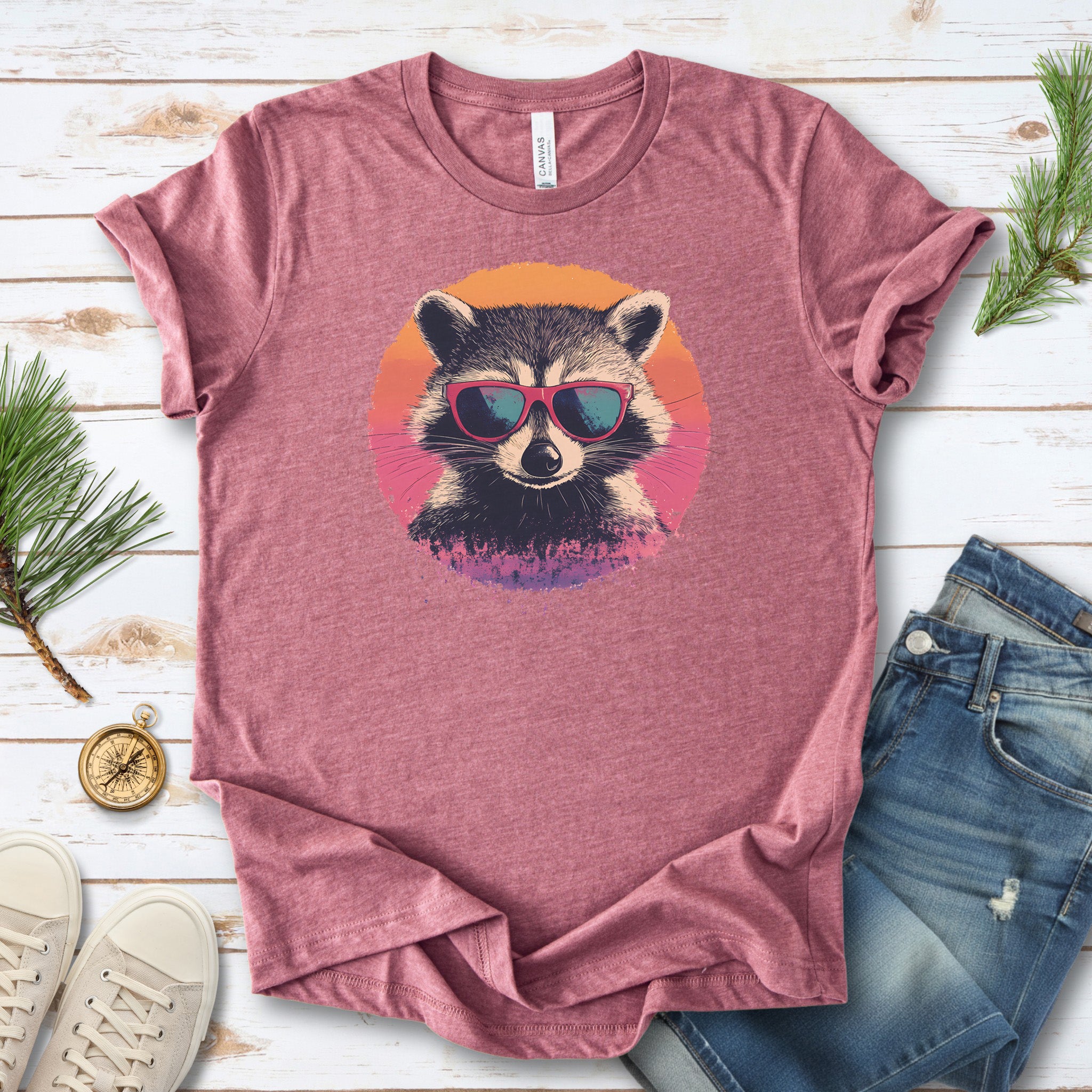Retro Raccoon & Vintage Sun T-Shirt
