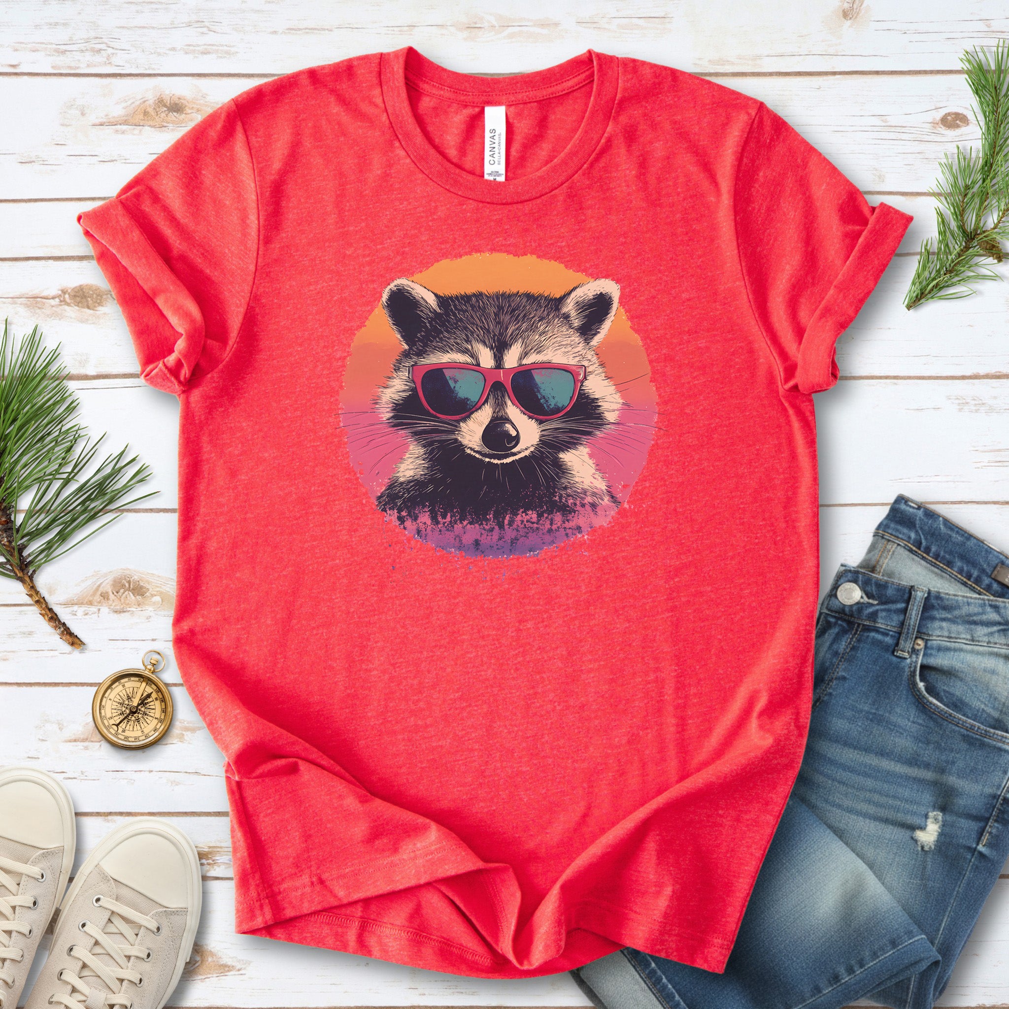 Retro Raccoon & Vintage Sun T-Shirt
