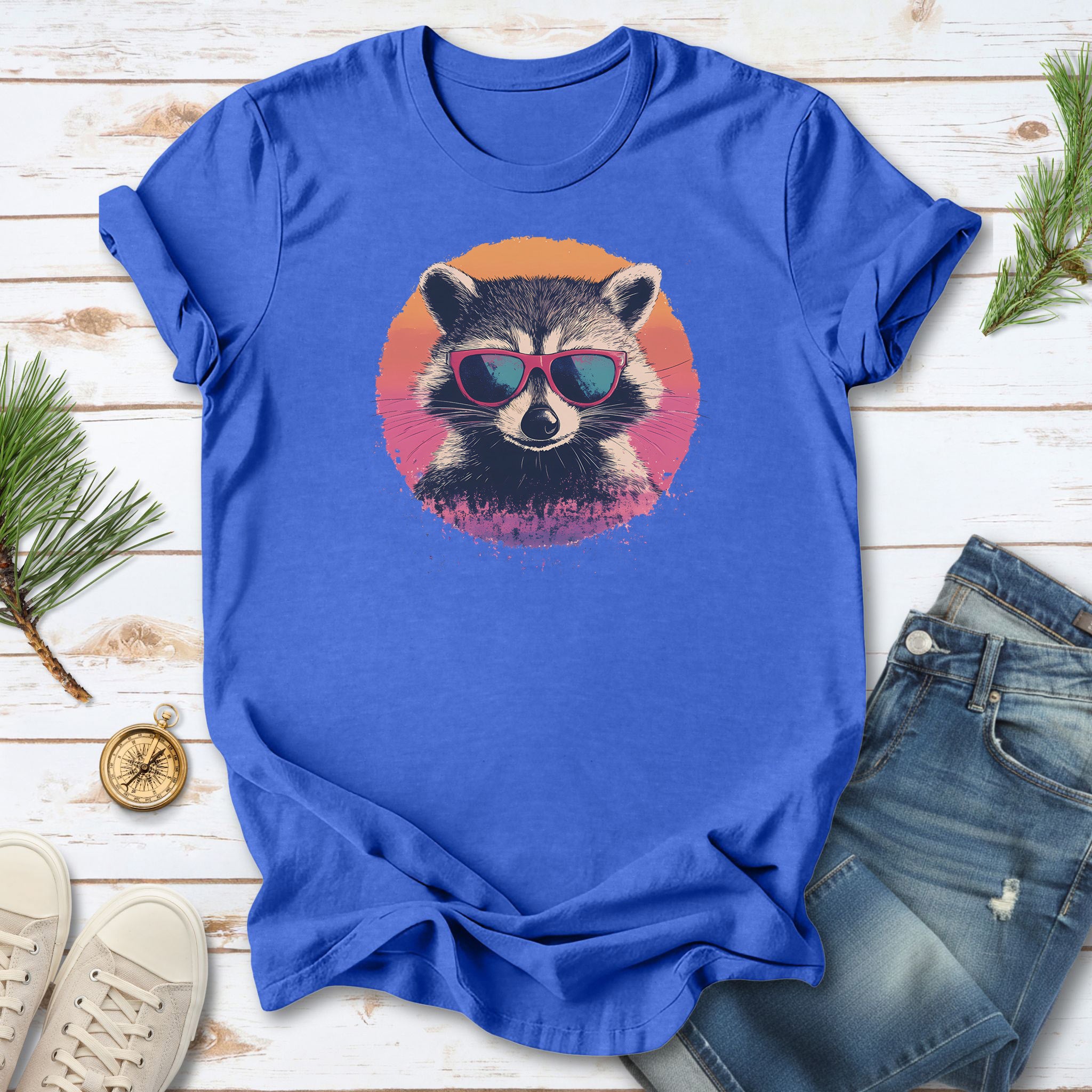 Retro Raccoon & Vintage Sun T-Shirt