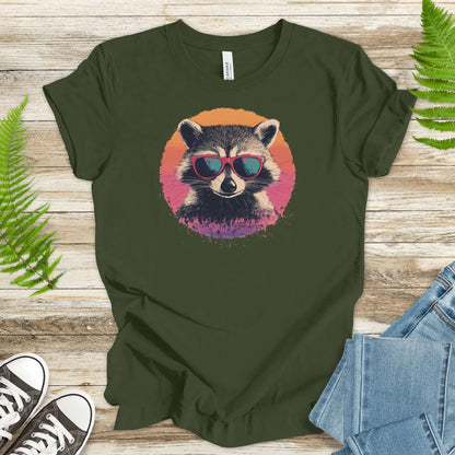 Retro Raccoon & Vintage Sun T-Shirt