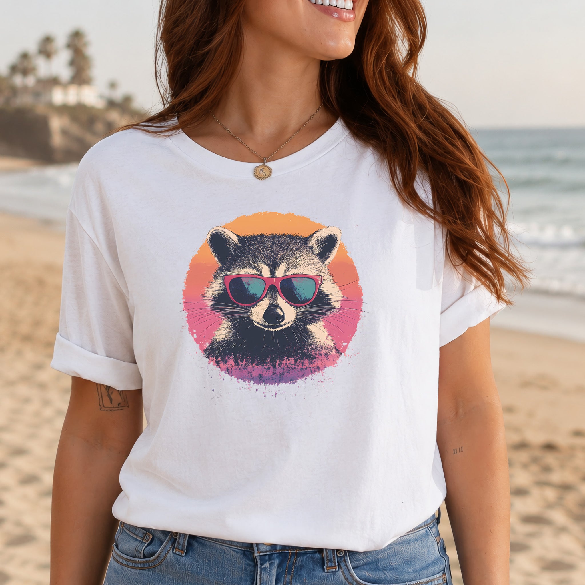 Retro Raccoon & Vintage Sun T-Shirt