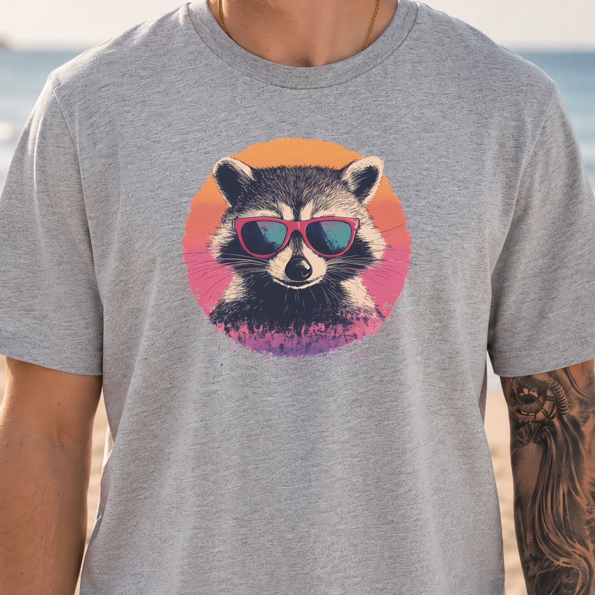 Retro Raccoon & Vintage Sun T-Shirt