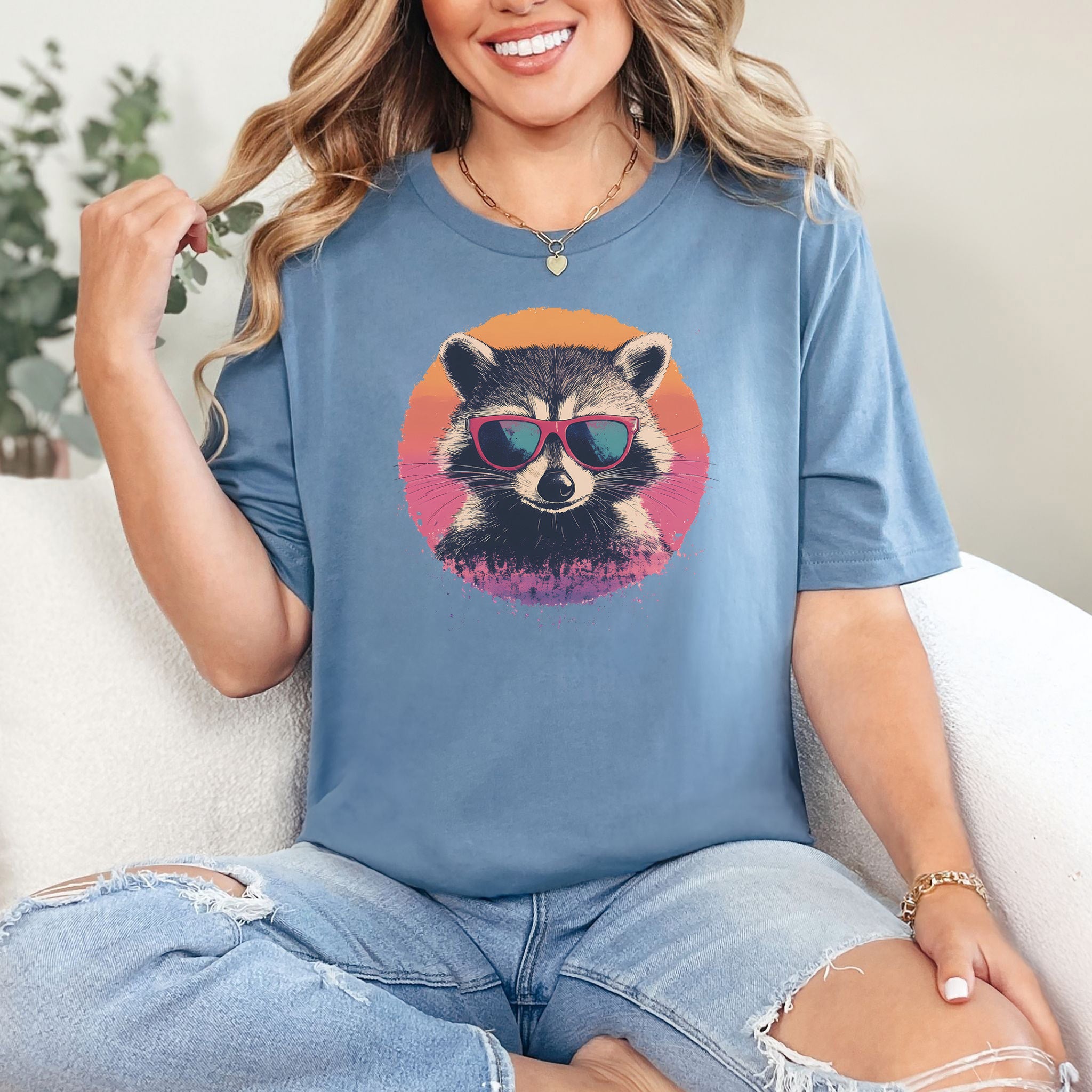 Retro Raccoon & Vintage Sun T-Shirt