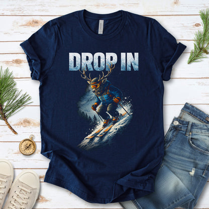 Drop In Retro Skiing Animal Adventure Winter T-Shirt
