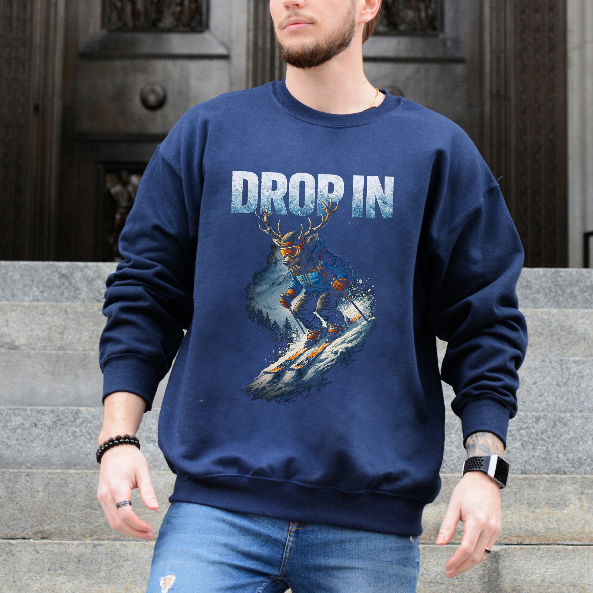 Drop In Retro Skiing Animal Adventure Winter Sweatshirt
