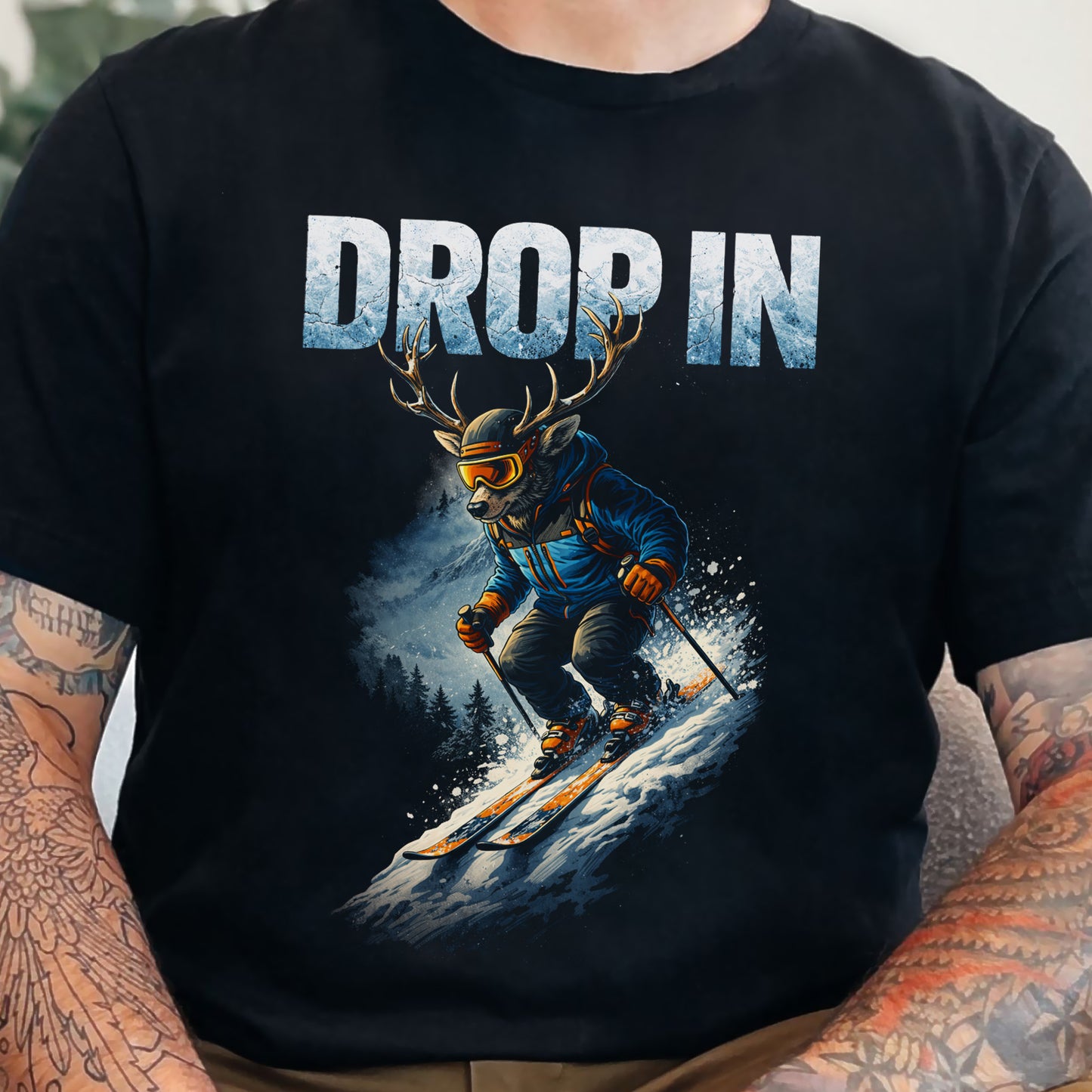 Drop In Retro Skiing Animal Adventure Winter T-Shirt
