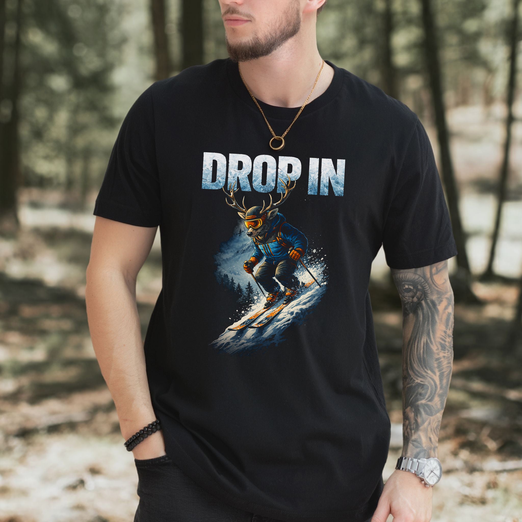 Drop In Retro Skiing Animal Adventure Winter T-Shirt