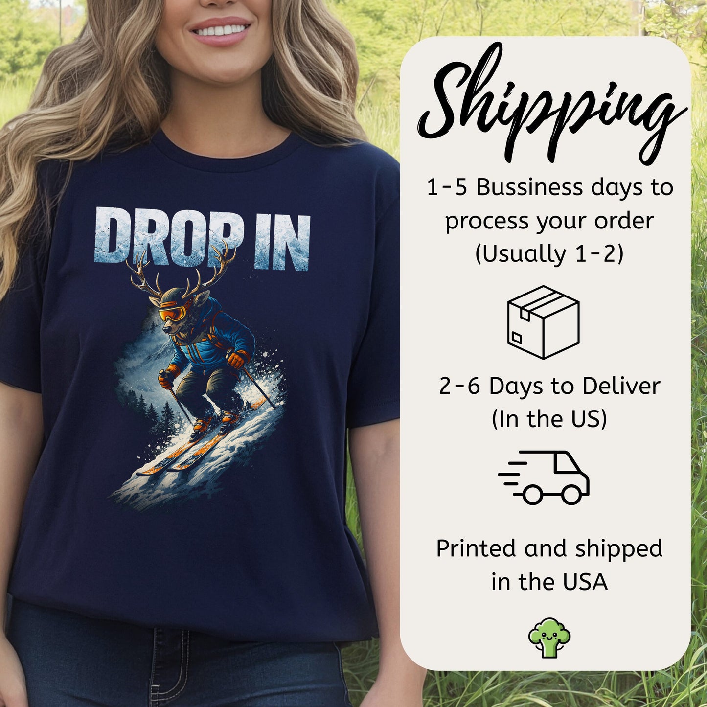 Drop In Retro Skiing Animal Adventure Winter T-Shirt