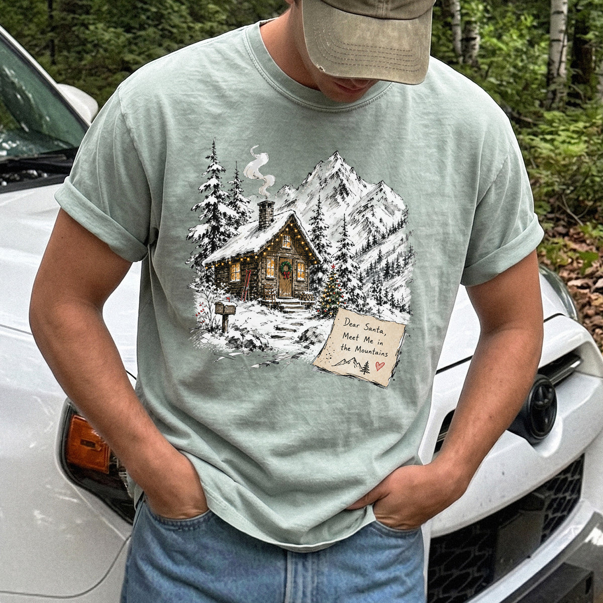 Dear Santa, Meet Me in the Mountains Comfort Colors Shirt – Cozy Christmas Cabin Tee