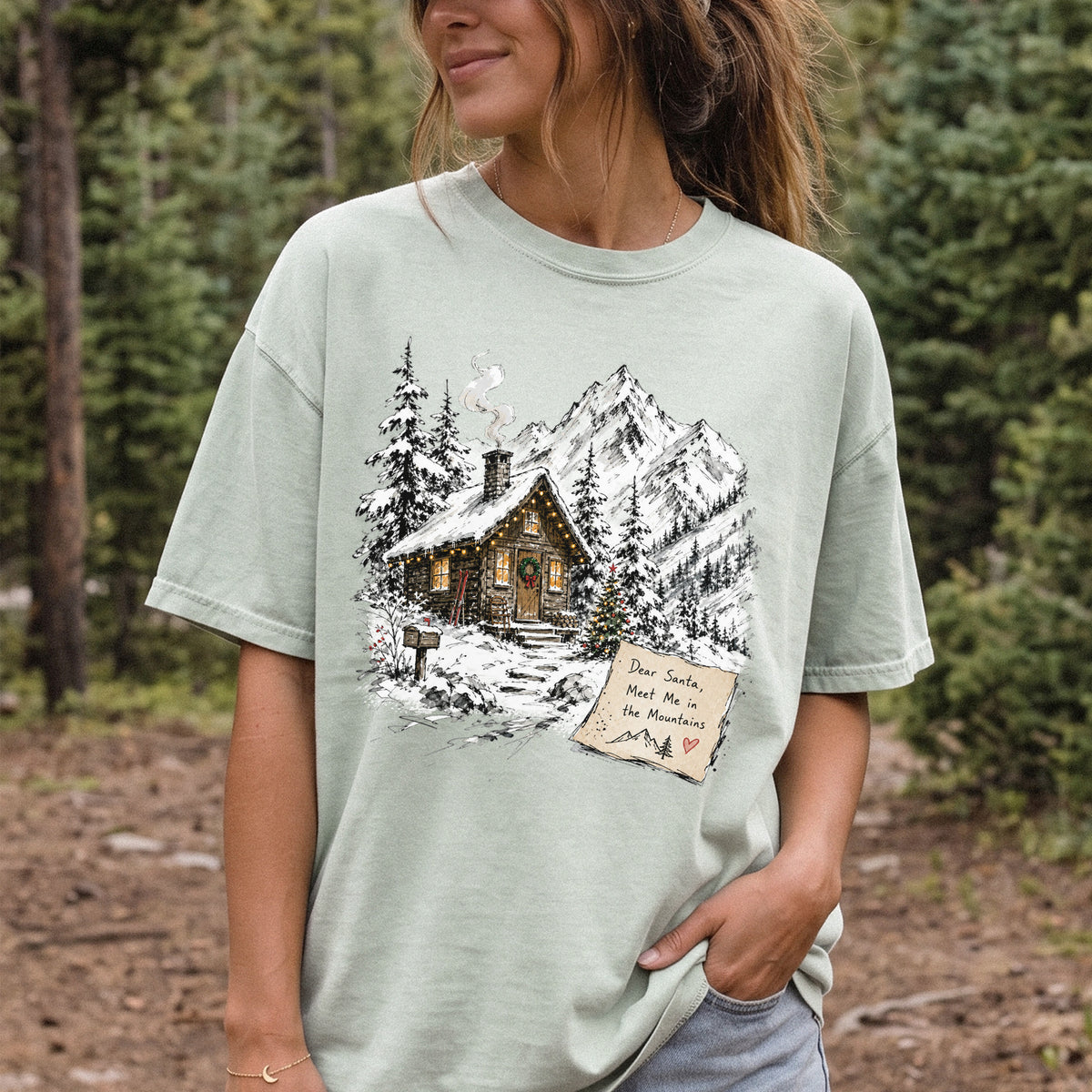 Dear Santa, Meet Me in the Mountains Comfort Colors Shirt – Cozy Christmas Cabin Tee