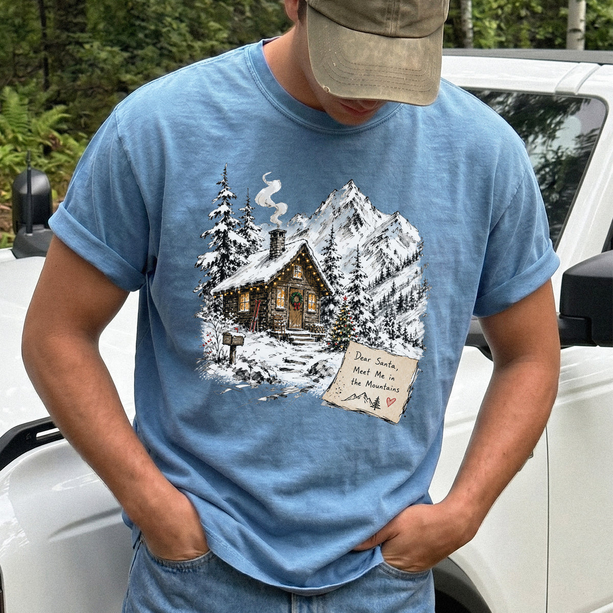 Dear Santa, Meet Me in the Mountains Comfort Colors Shirt – Cozy Christmas Cabin Tee