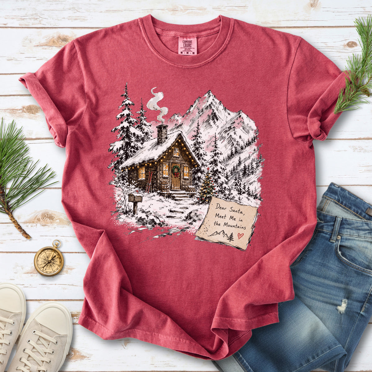 Dear Santa, Meet Me in the Mountains Comfort Colors Shirt – Cozy Christmas Cabin Tee