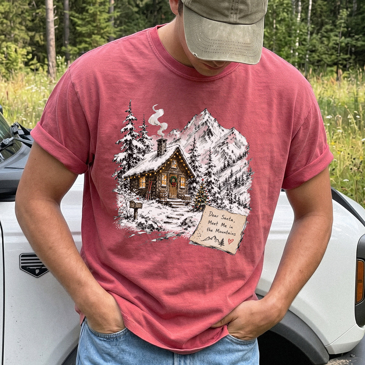 Dear Santa, Meet Me in the Mountains Comfort Colors Shirt – Cozy Christmas Cabin Tee