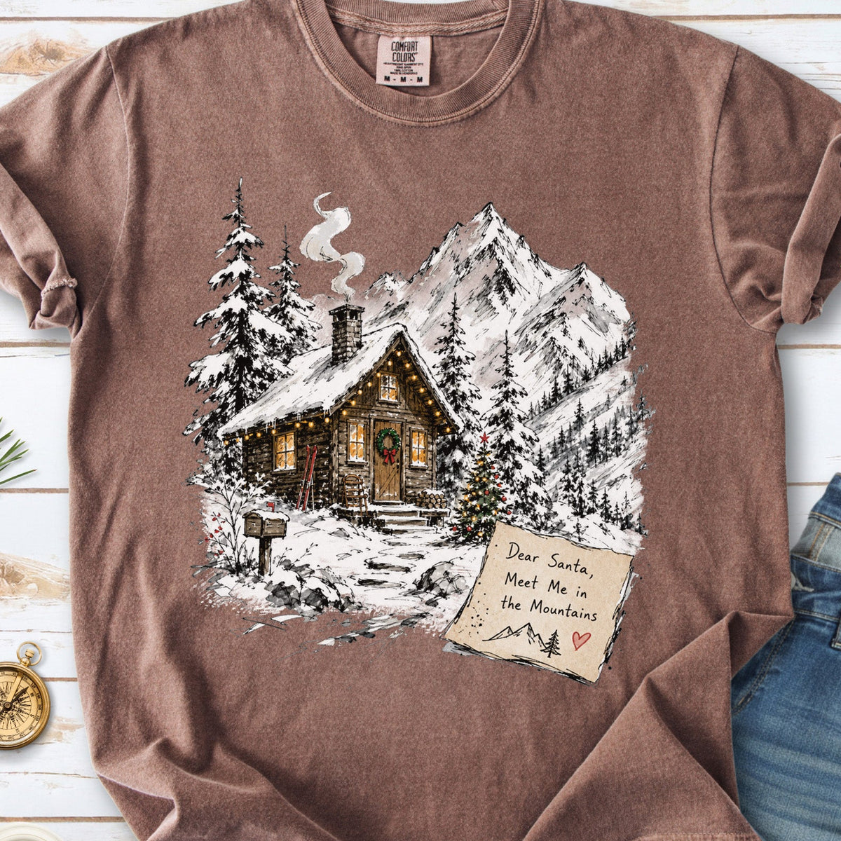 Dear Santa, Meet Me in the Mountains Comfort Colors Shirt – Cozy Christmas Cabin Tee
