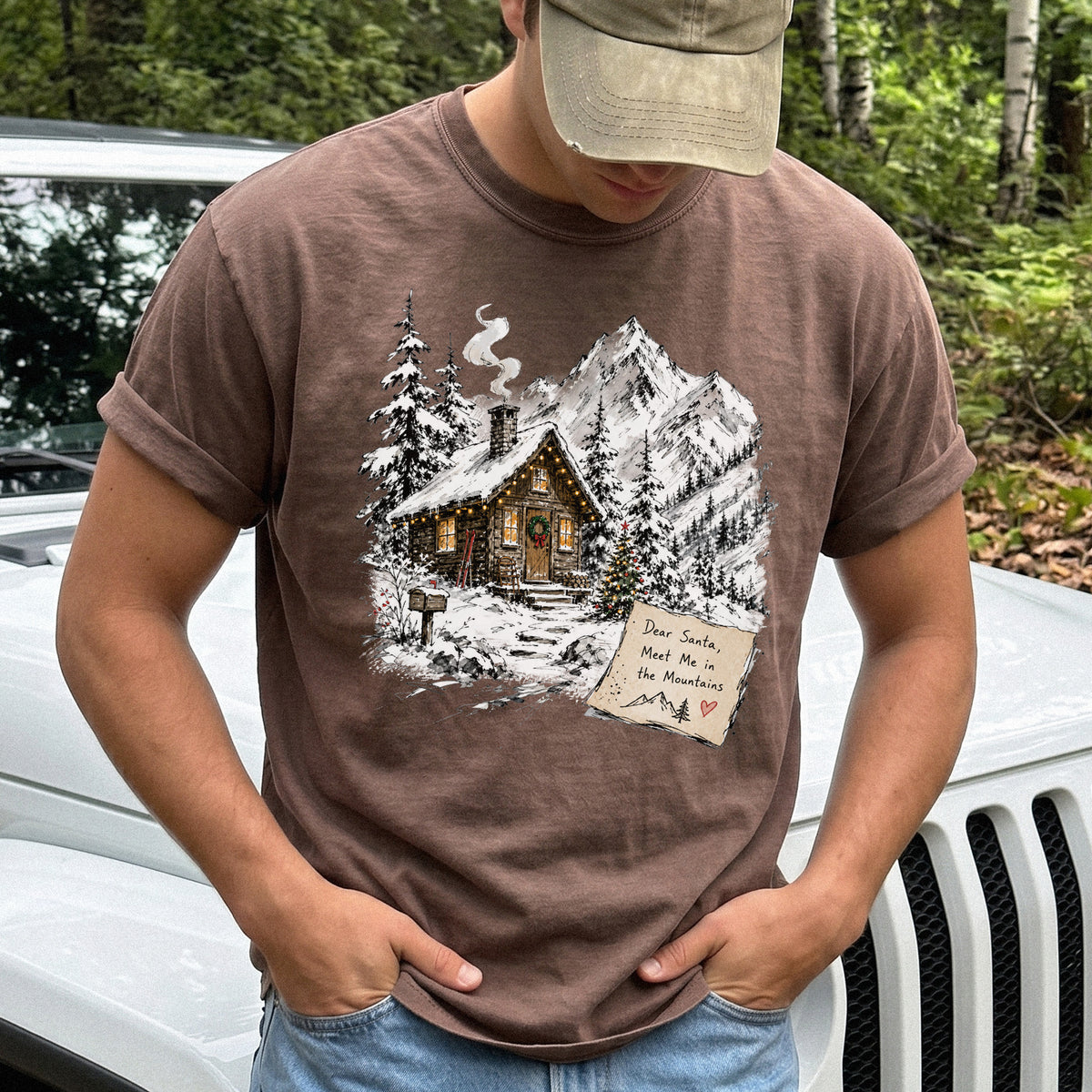 Dear Santa, Meet Me in the Mountains Comfort Colors Shirt – Cozy Christmas Cabin Tee