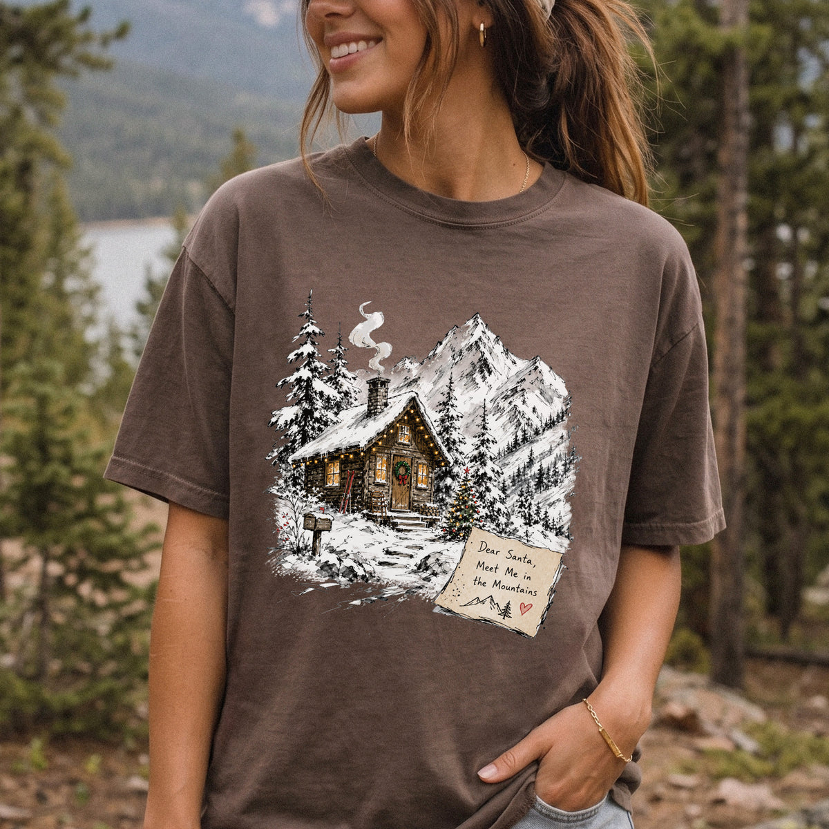 Dear Santa, Meet Me in the Mountains Comfort Colors Shirt – Cozy Christmas Cabin Tee