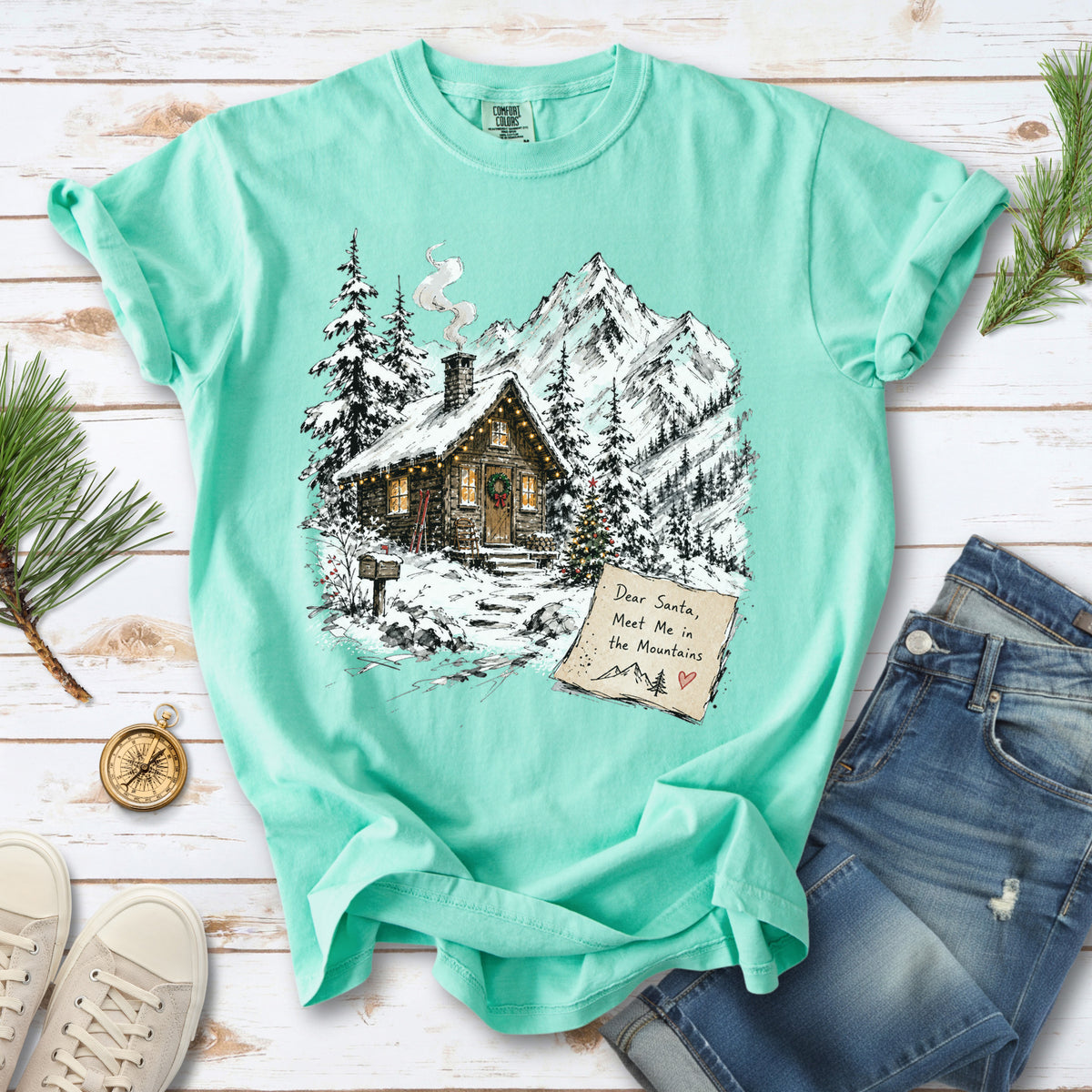 Dear Santa, Meet Me in the Mountains Comfort Colors Shirt – Cozy Christmas Cabin Tee