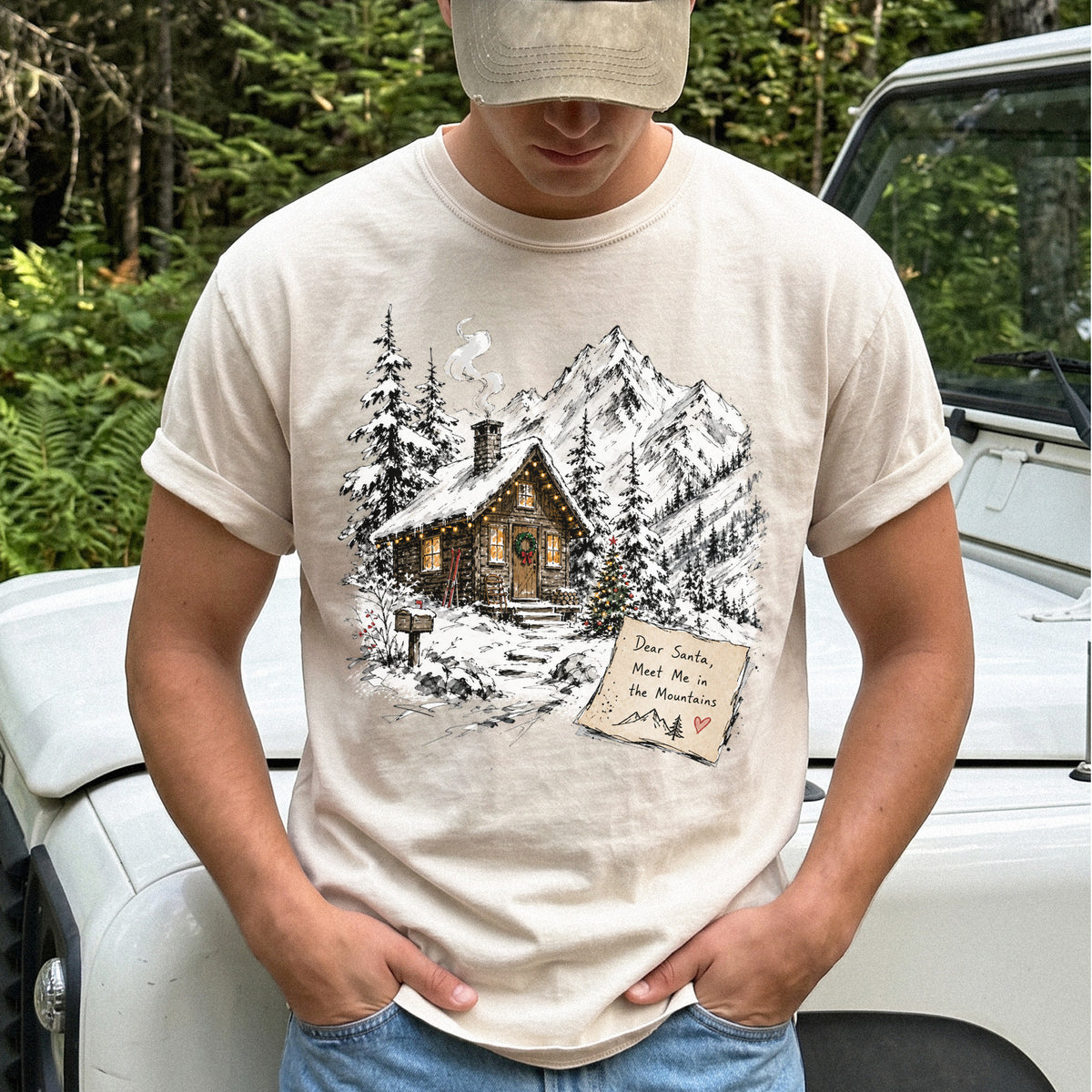 Dear Santa, Meet Me in the Mountains Comfort Colors Shirt – Cozy Christmas Cabin Tee
