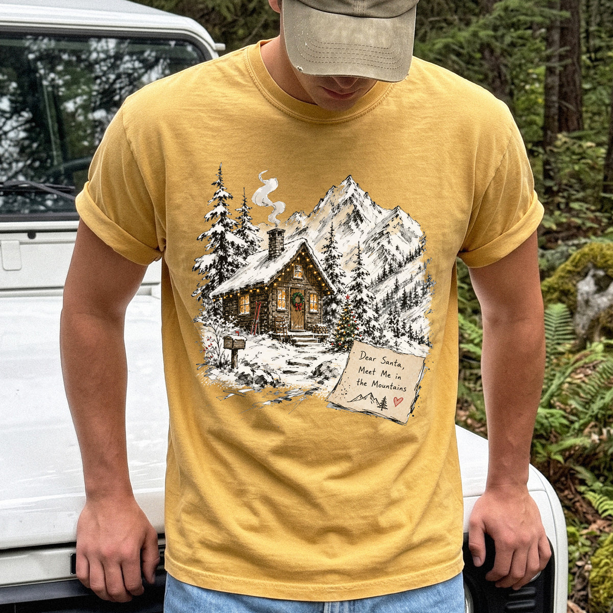 Dear Santa, Meet Me in the Mountains Comfort Colors Shirt – Cozy Christmas Cabin Tee
