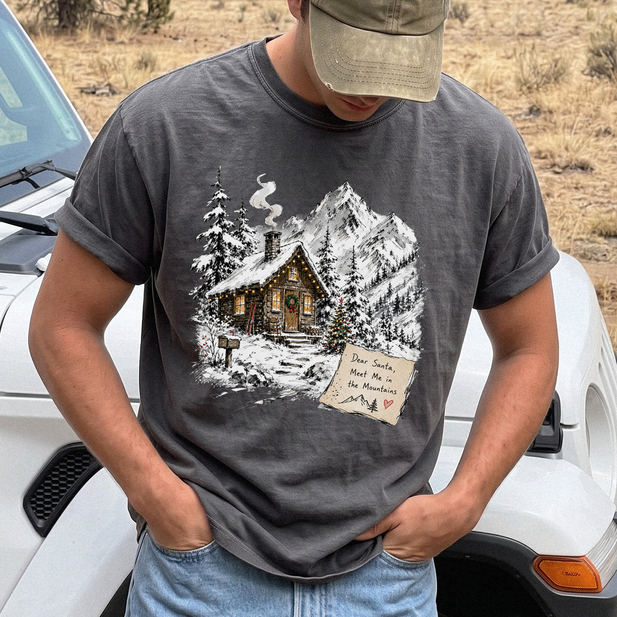 Dear Santa, Meet Me in the Mountains Comfort Colors Shirt – Cozy Christmas Cabin Tee