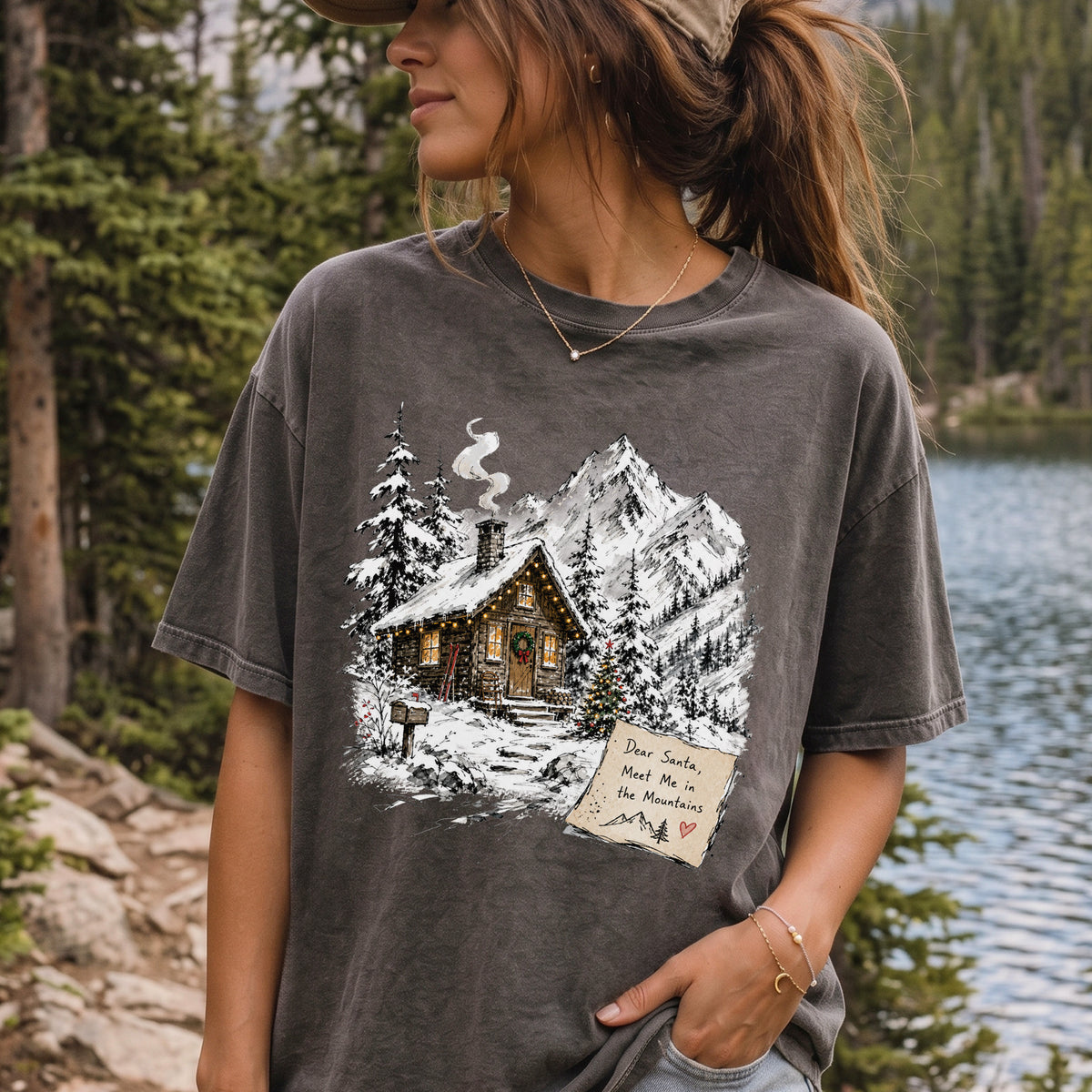 Dear Santa, Meet Me in the Mountains Comfort Colors Shirt – Cozy Christmas Cabin Tee