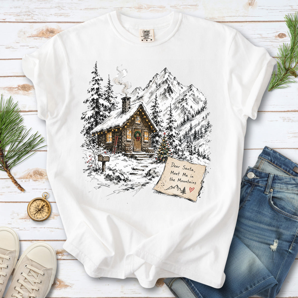 Dear Santa, Meet Me in the Mountains Comfort Colors Shirt – Cozy Christmas Cabin Tee