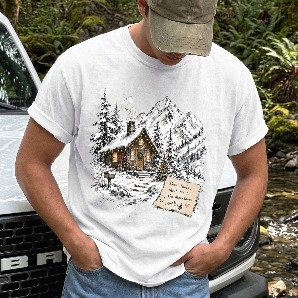 Dear Santa, Meet Me in the Mountains Comfort Colors Shirt – Cozy Christmas Cabin Tee