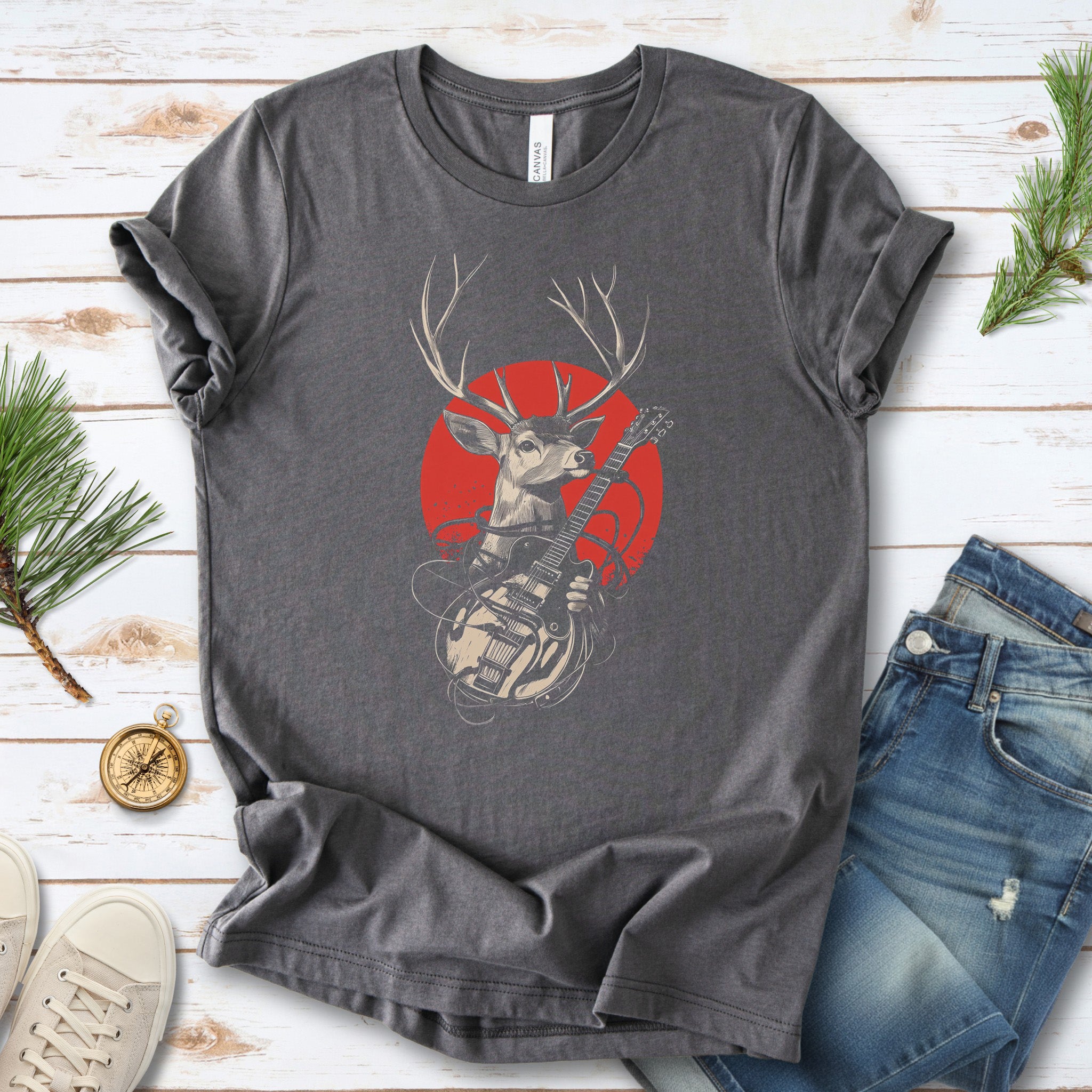 Rock & Roam – Japanese Style Deer Guitarist T-Shirt
