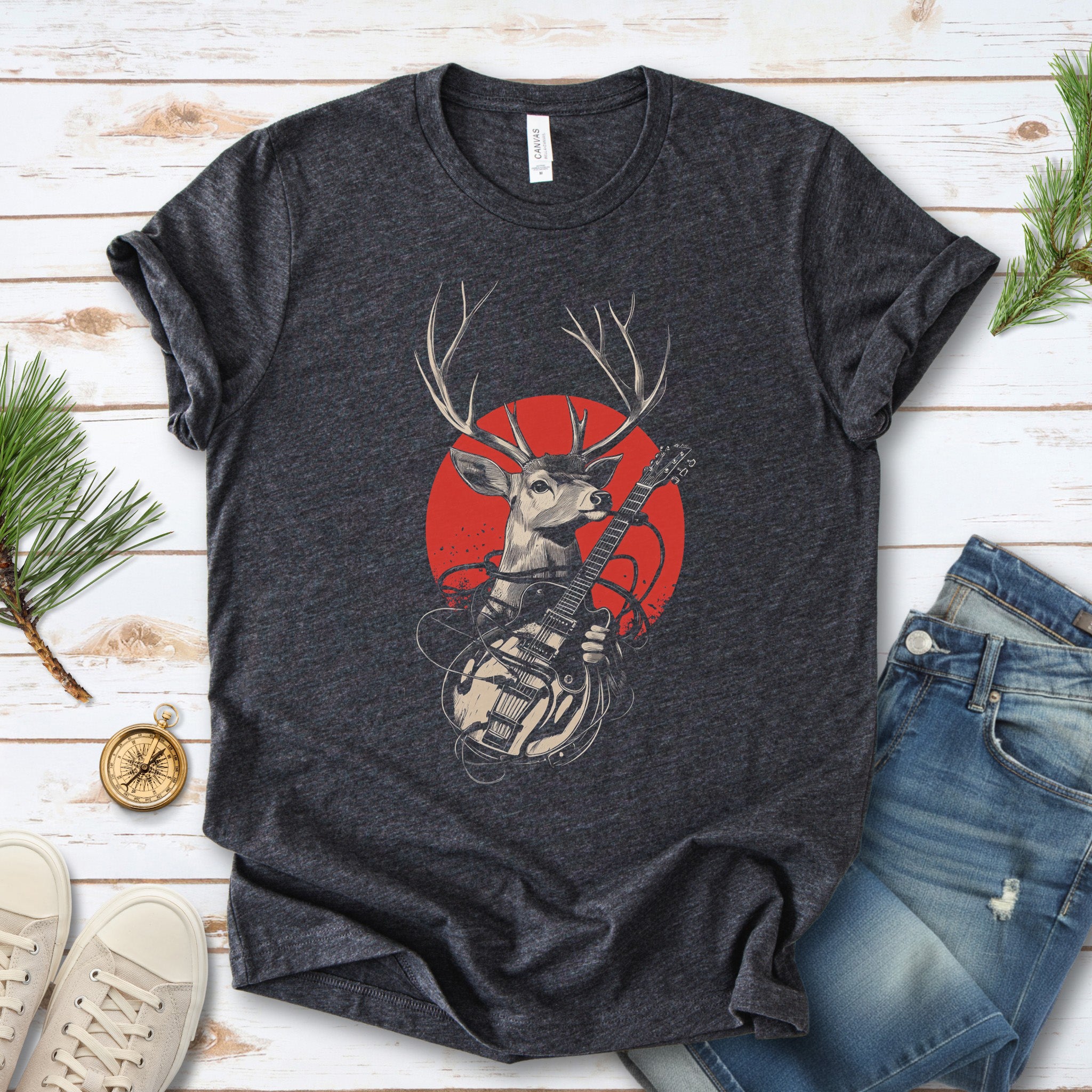 Rock & Roam – Japanese Style Deer Guitarist T-Shirt