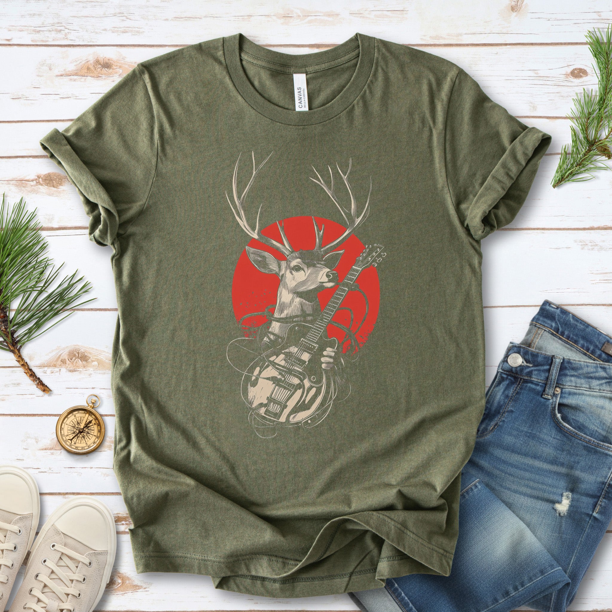 Rock & Roam – Japanese Style Deer Guitarist T-Shirt