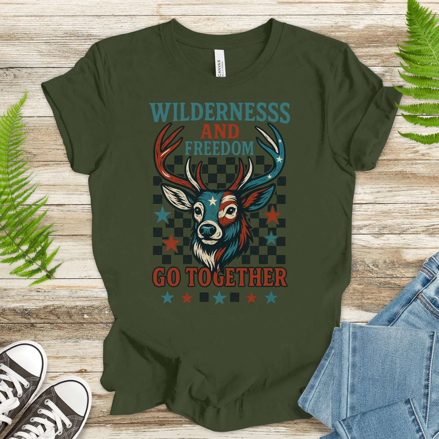 Deer Wilderness and Freedom 4th of July T-Shirt