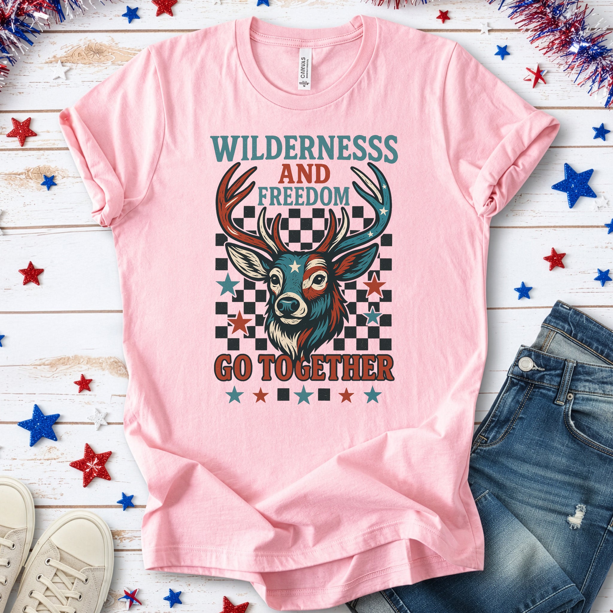 Deer Wilderness and Freedom 4th of July T-Shirt