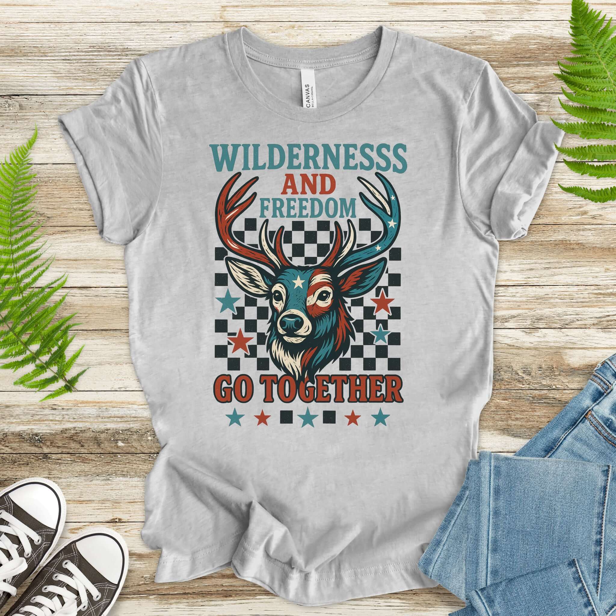 Deer Wilderness and Freedom 4th of July T-Shirt
