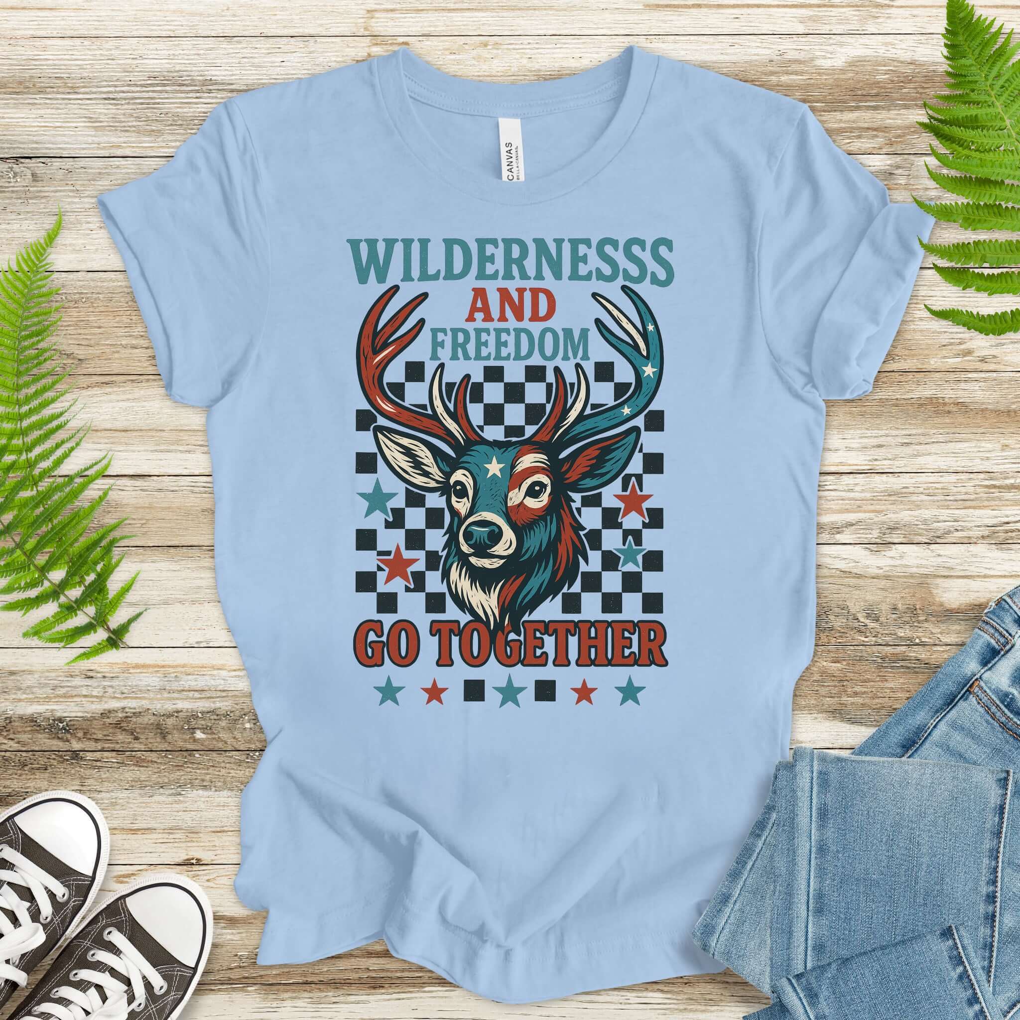 Deer Wilderness and Freedom 4th of July T-Shirt